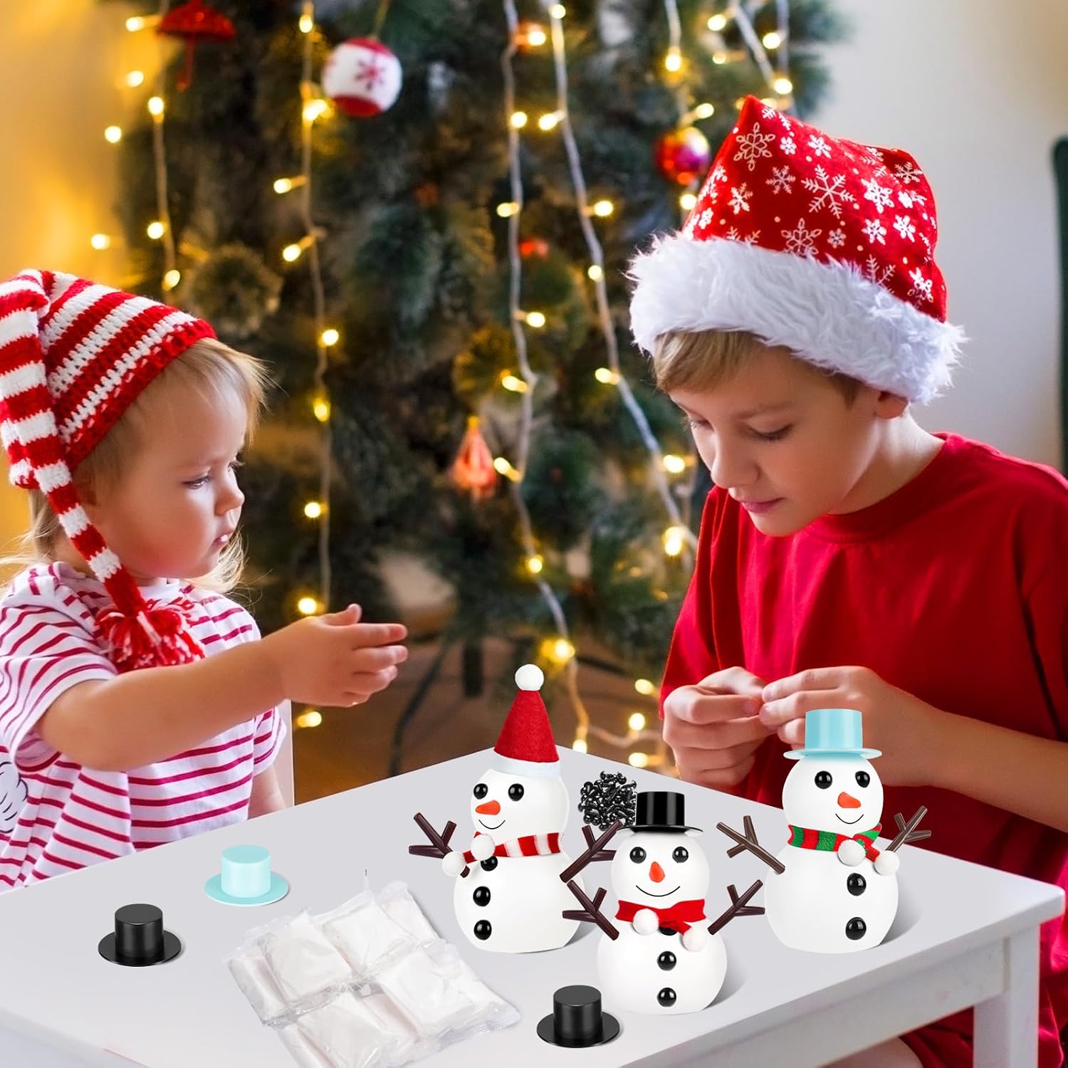 Kit de 12 piezas para construir un muñeco de nieve, manualidades de muñeco de nieve para niños, kit de bricolaje para niños y niñas de 4 a 12 años