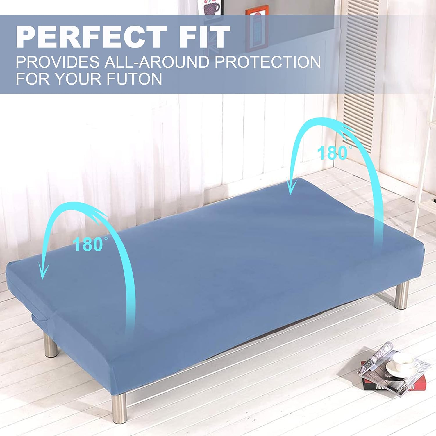Funda elástica para futón sin brazos, funda de sofá cama sin brazos, plegable, lavable a máquina, protector sin reposabrazos, suave con parte