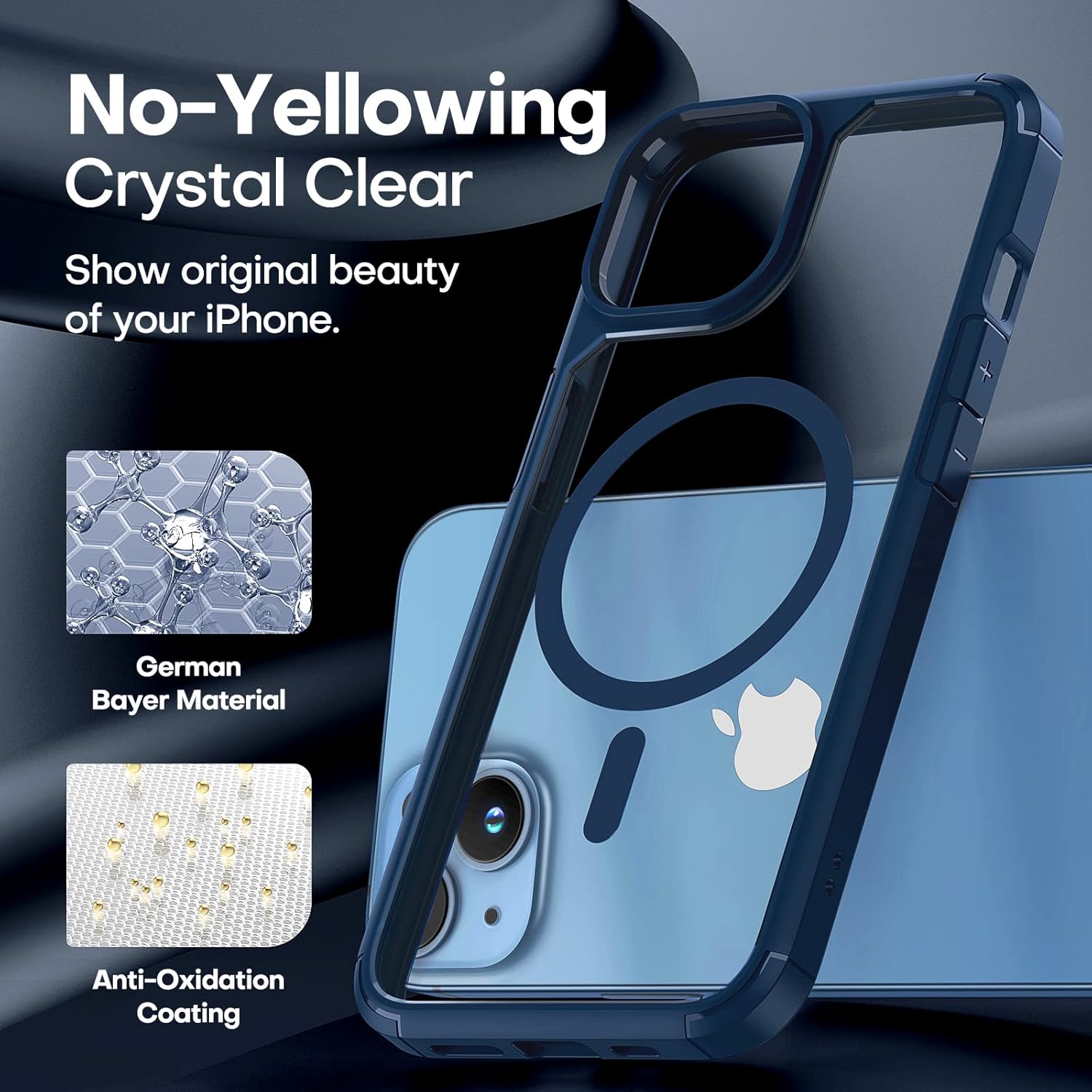 TAURI Funda magnética 5 en 1 diseñada para iPhone 13 para iPhone 14, compatible con MagSafe con 2 protectores de pantalla + 2 protectores de lente