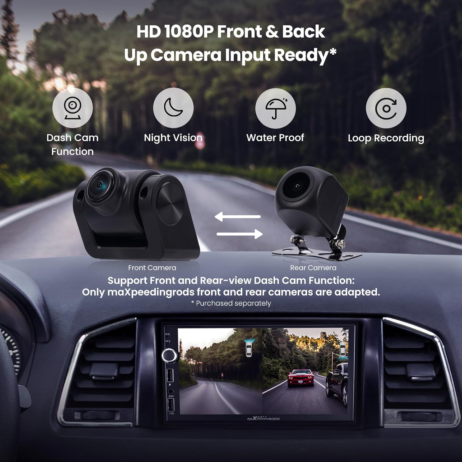 maXpeedingrods Radio estéreo de coche doble DIN con CarPlay inalámbrico y Android Auto, pantalla táctil HD de 7 pulgadas en el tablero, unidad