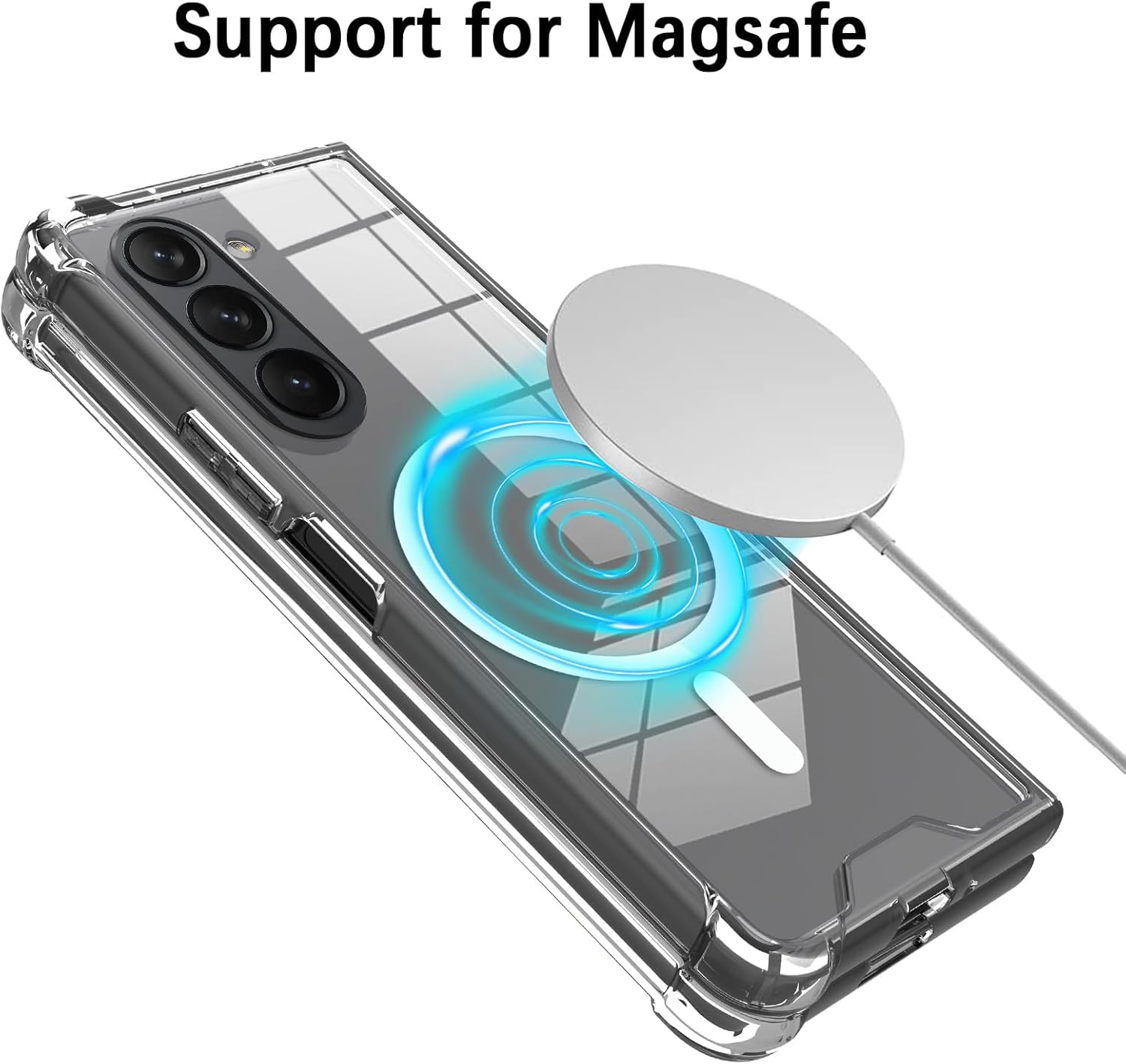 ZIYE Funda para Samsung Galaxy Z Fold 5 compatible con MagSafe Funda magnética transparente para mujeres y hombres, carga inalámbrica, transparente,