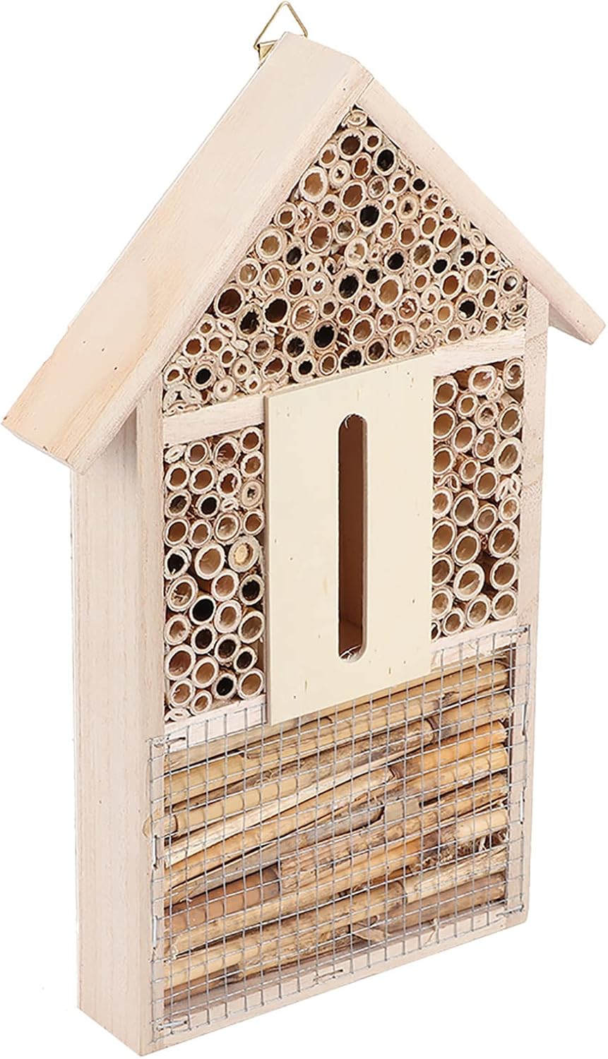 Fydun Casa de abejas de madera, refugio de jardín, caja de anidación de artesanías, adorno al aire libre, decoración de casa de abeja de madera,