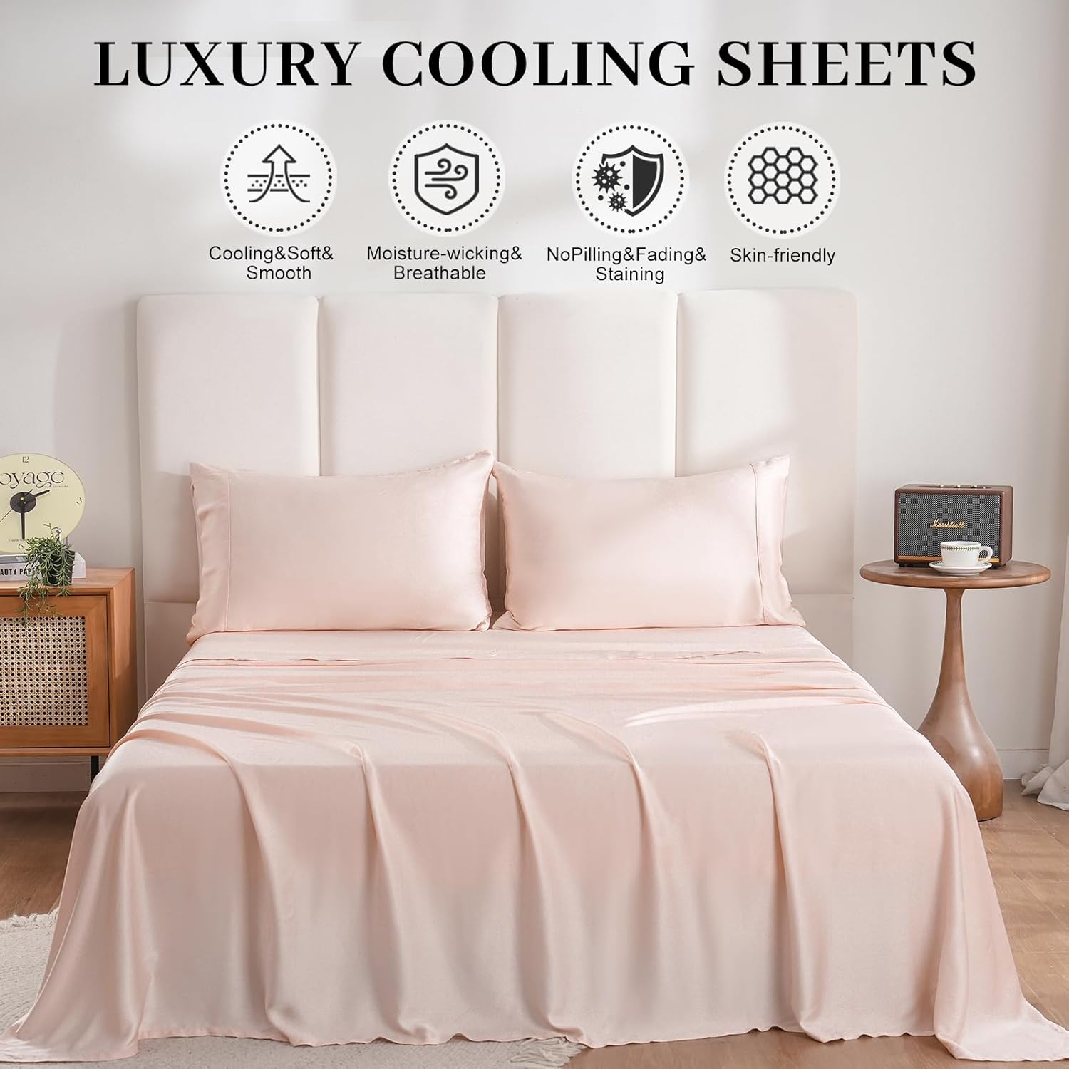 Bedlifes Full Size Sheet Set Cooling Sheets Rayon Derived from Bamboo-400TC Breathable Luxury Bed Sheets,Sateen Silky Bedding Sheets-16 Deep Pocket