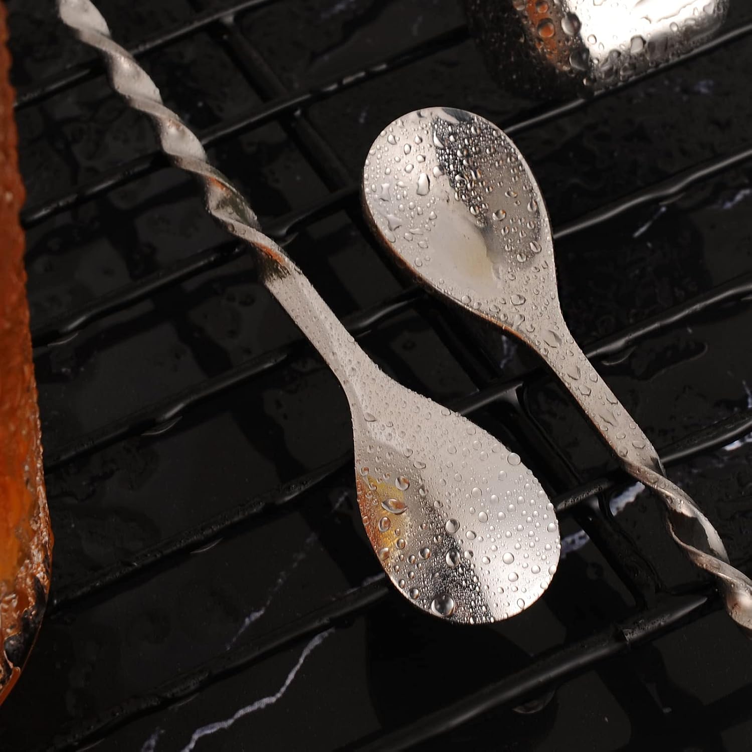 AnSaw Cuchara de barra de mango de hoja de 10 pulgadas, 3 agitadores de mezcla de cóctel de mango largo, acero inoxidable, plata