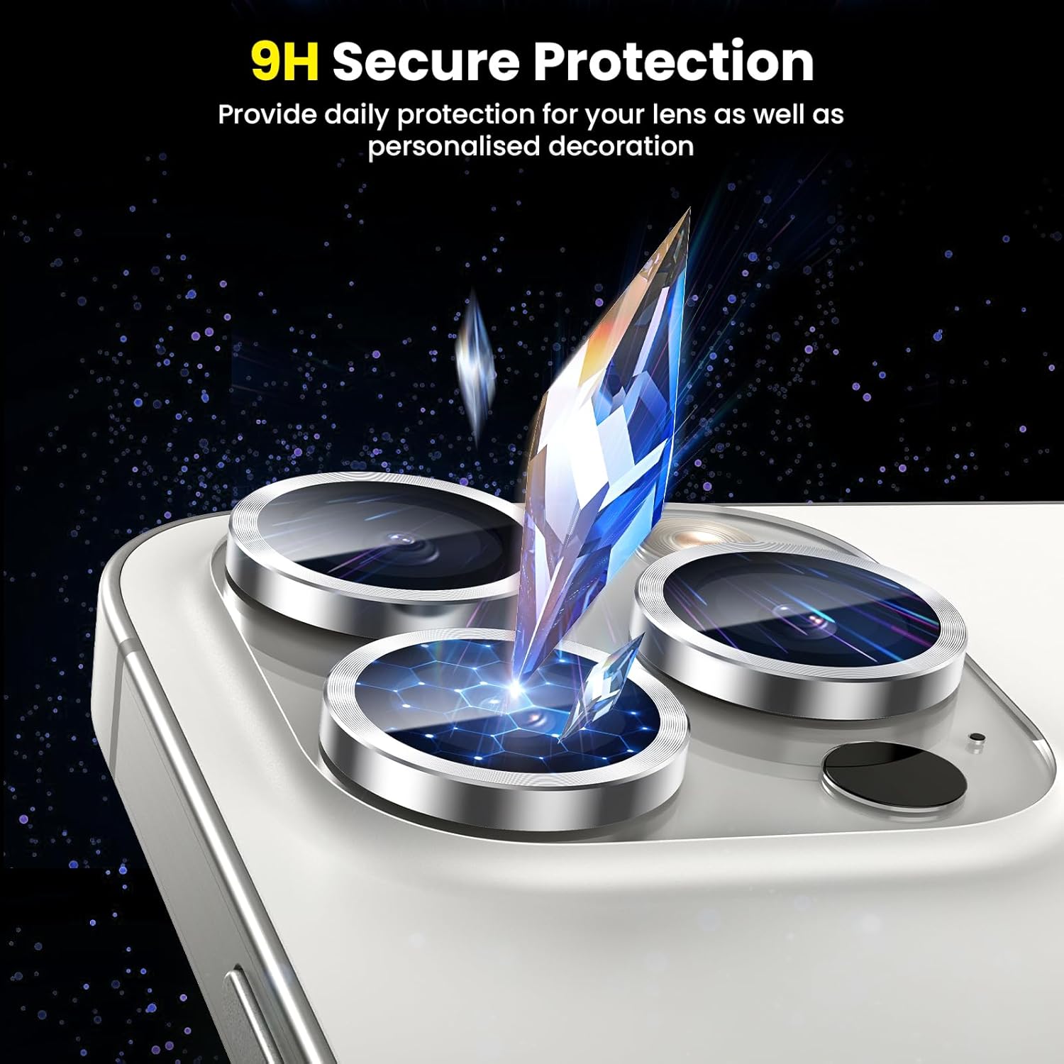 Tensea Protector de lente de cámara para iPhone 15 ProiPhone 15 Pro Max, protector de pantalla de vidrio templado 9H, anillo individual de metal