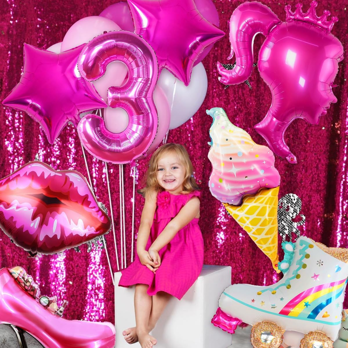 9 piezas de globos de color rosa intenso, decoraciones de cumpleaños para niñas y niñas, fiesta temática de princesa rosa, fiesta temática de baby