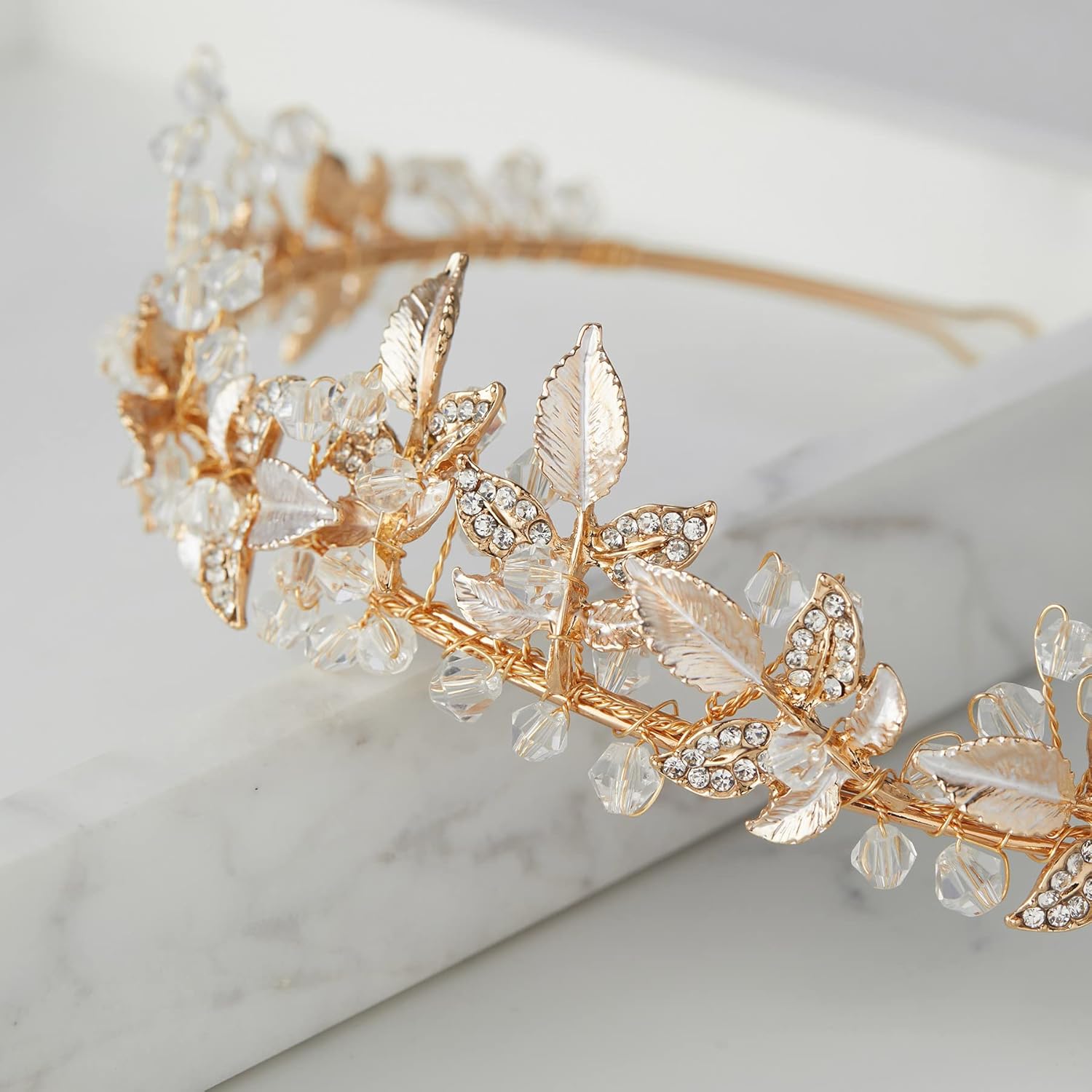 SWEETV Diadema de novia tiara para novia, tocados de boda para novia, accesorios para el cabello para boda, graduación, fotografía