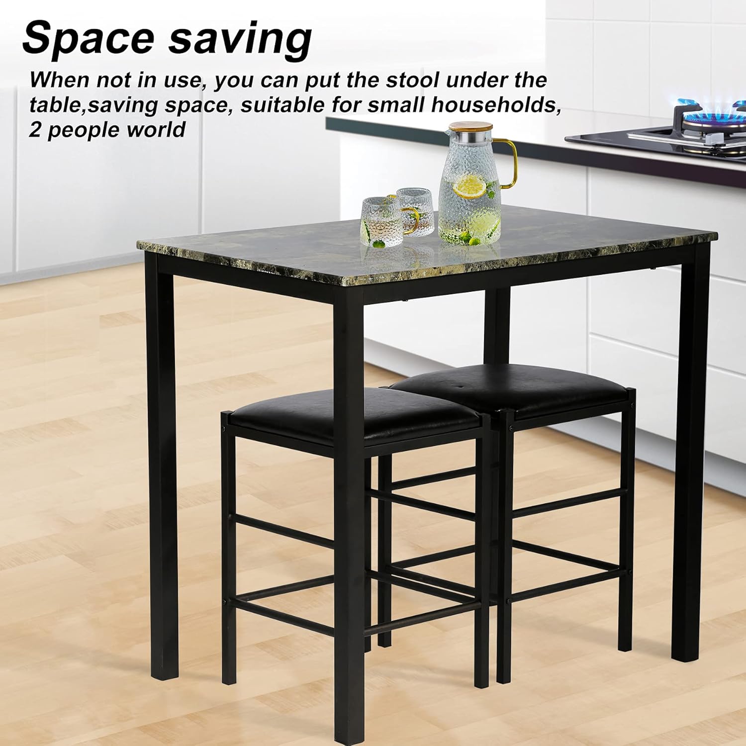 Mesa de cocina pequeña, juego de mesa de comedor de 3 piezas, juego de taberna de mármol sintético, juego de mesa de desayuno, juego de mesa de
