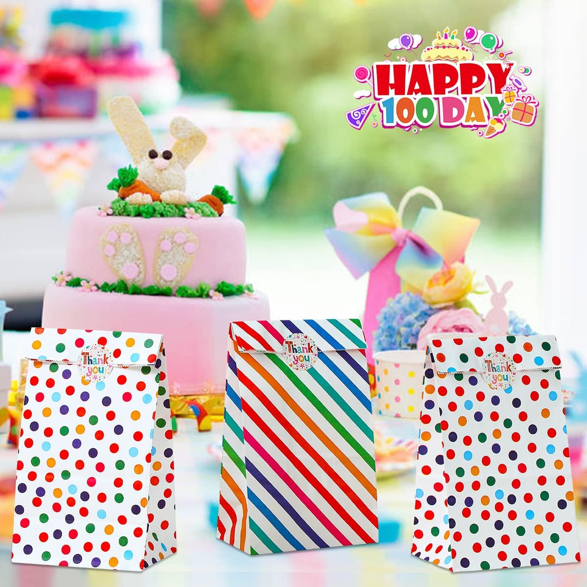 Vammy 30 bolsas de papel de regalo de arcoíris para fiestas, bolsas de regalo de papel kraft seguras para alimentos, bolsas de dulces con 36