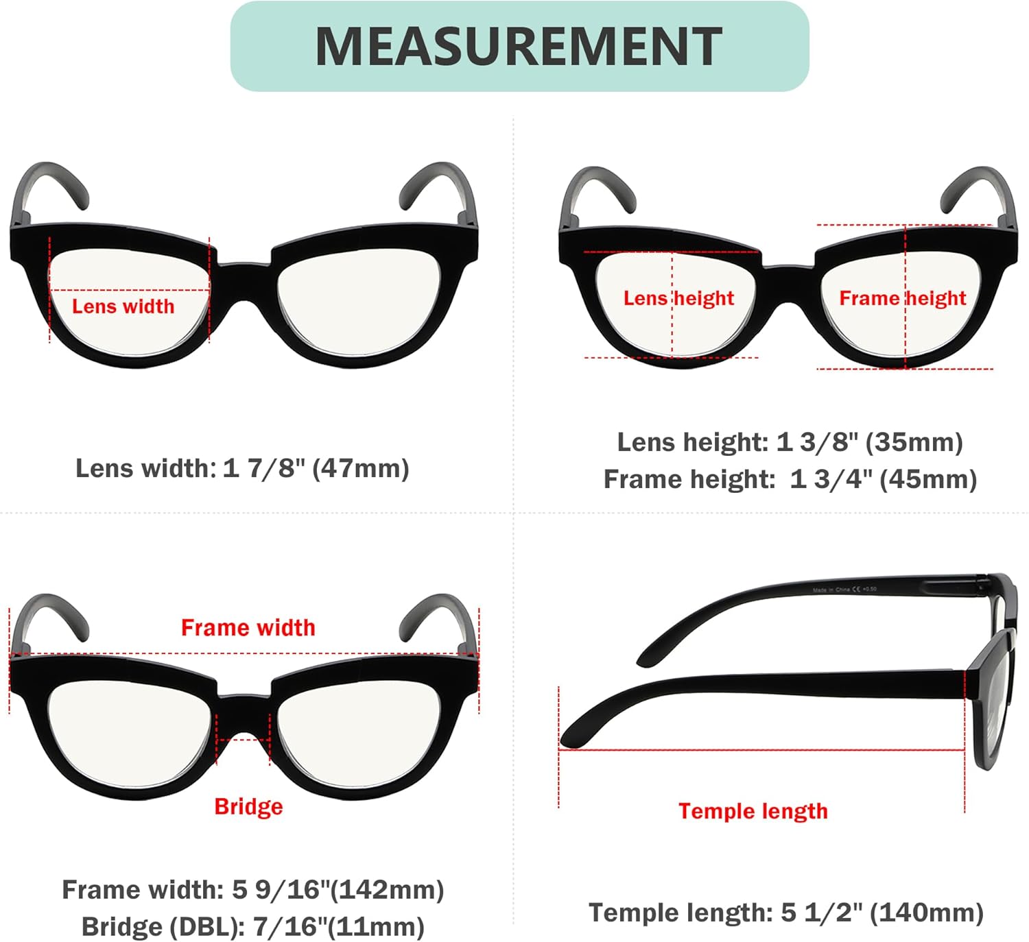 Eyekepper Paquete de 4 lentes de lectura progresivos multifocales para mujer, media luna, lectores multifocales +3.5
