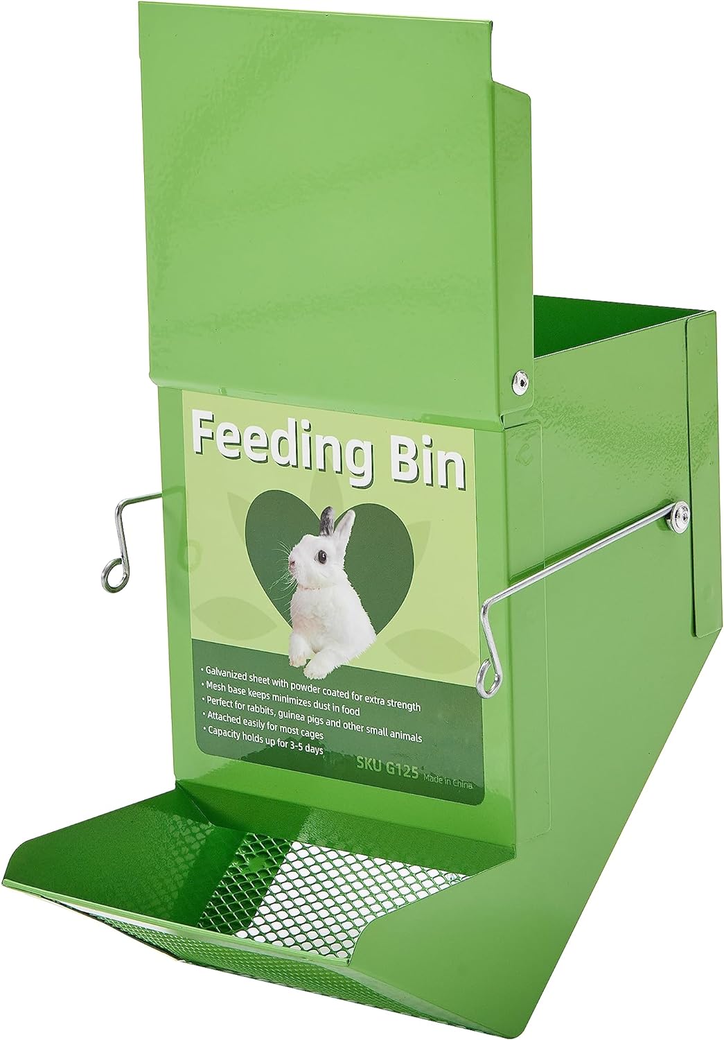 Comedero de metal para animales pequeños con tapa, comedero resistente para conejos, dispensador de comida para conejos de gran capacidad, ideal