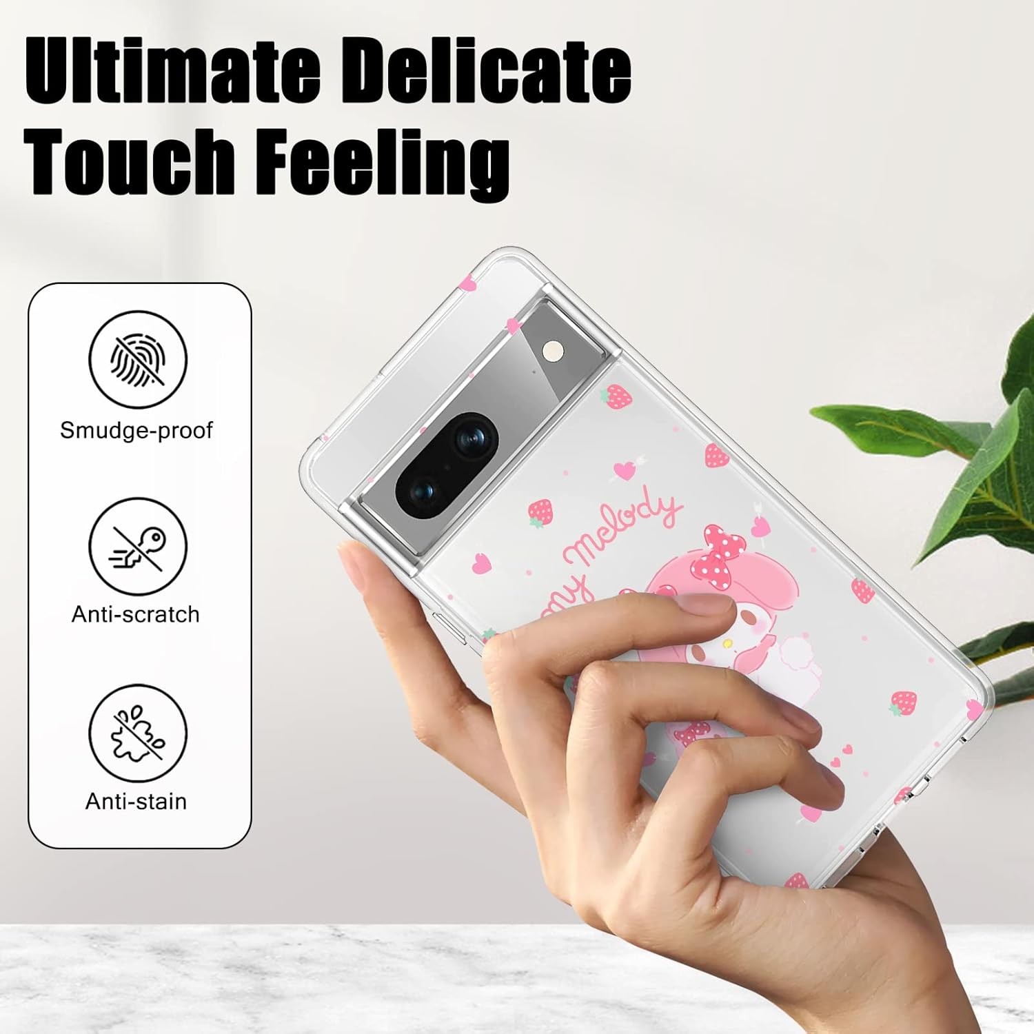 Bonita funda compatible con Google Pixel 7 de silicona transparente Pixel 7 con diseño de conejo de fresa, patrón kawaii delgado y suave TPU