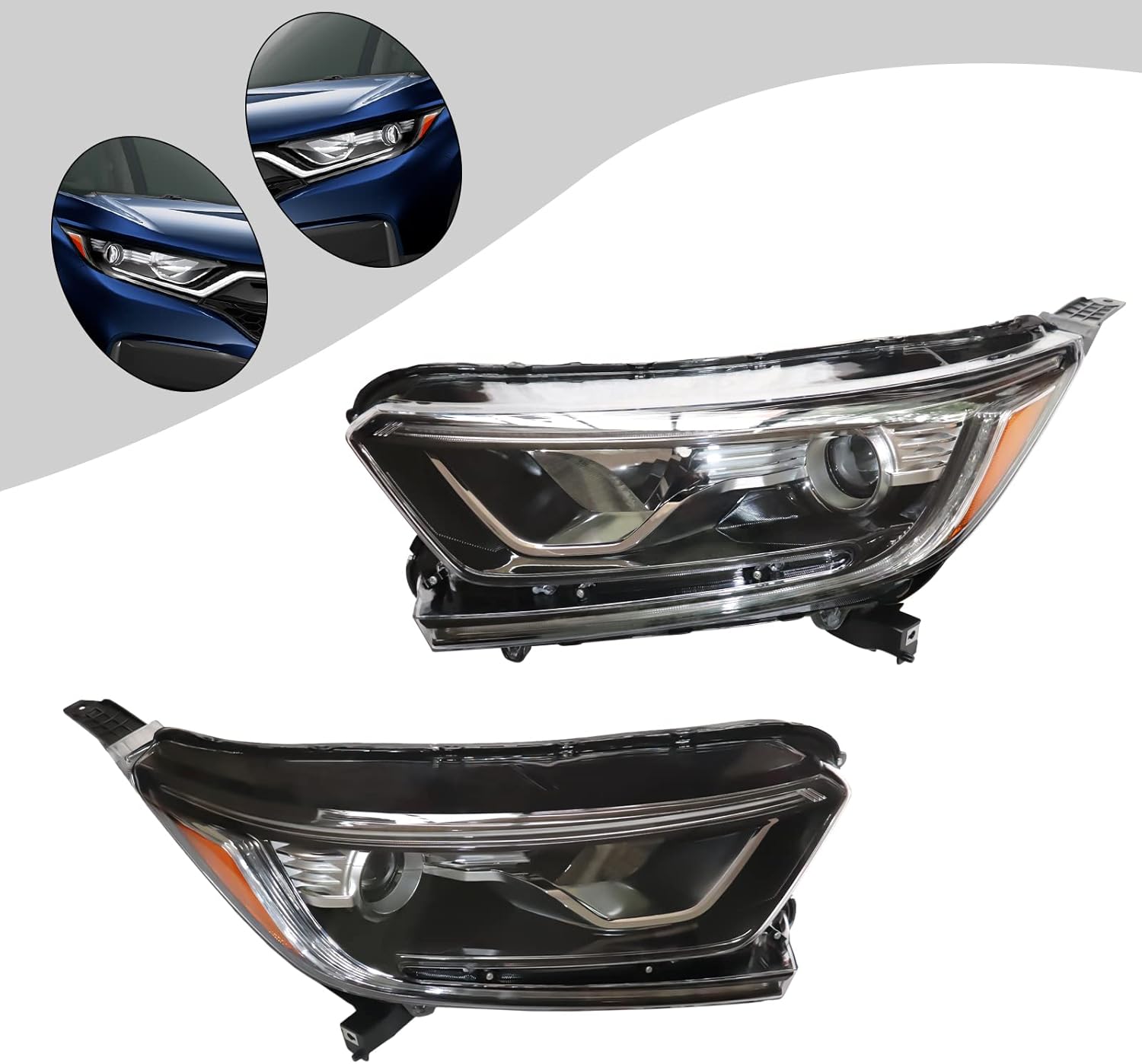 CNCEST Par de faros delanteros halógenos LED DRL  Carcasa Balck lente transparente  Ajuste directo  Para Honda CRV 2017 2018 2019 2020 2021