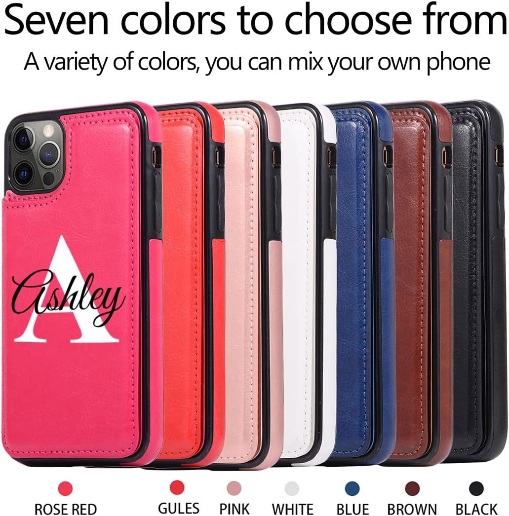 BOSTEPY Funda personalizada para iPhone 16 15 14 13 12 Pro Max 11 Mini Xr Xs X 7 8 Plus SE 2020 2022 6s 6, piel sintética suave, cartera magnética
