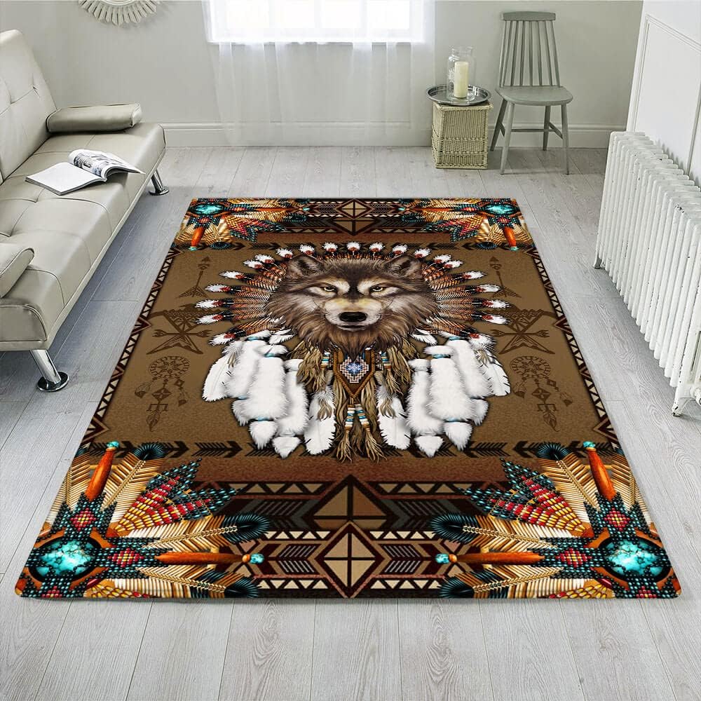 Alfombra de área, alfombra de espíritu de lobo nativo americano, THB2937R, de 5 x 8 pies, alfombras esponjosas para dormitorio, alfombra moderna