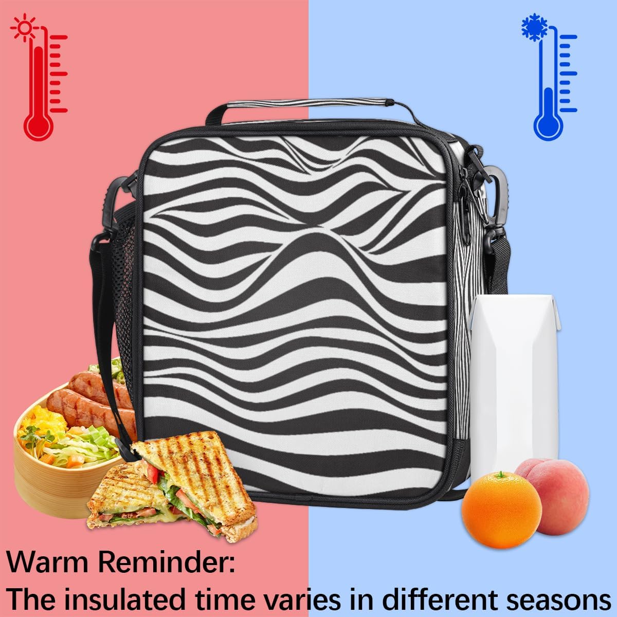Lonchera con estampado de cebra para niños, niñas, niños, bolsas de almuerzo con textura animal para adolescentes, lonchera aislada para la escuela,