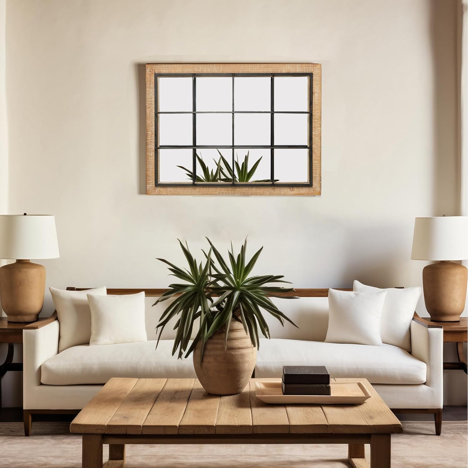 Glitzhome Espejo de pared para ventana, 24 x 32 pulgadas, espejo de pared decorativo de granja, rectangular colgante de madera y marco de metal,