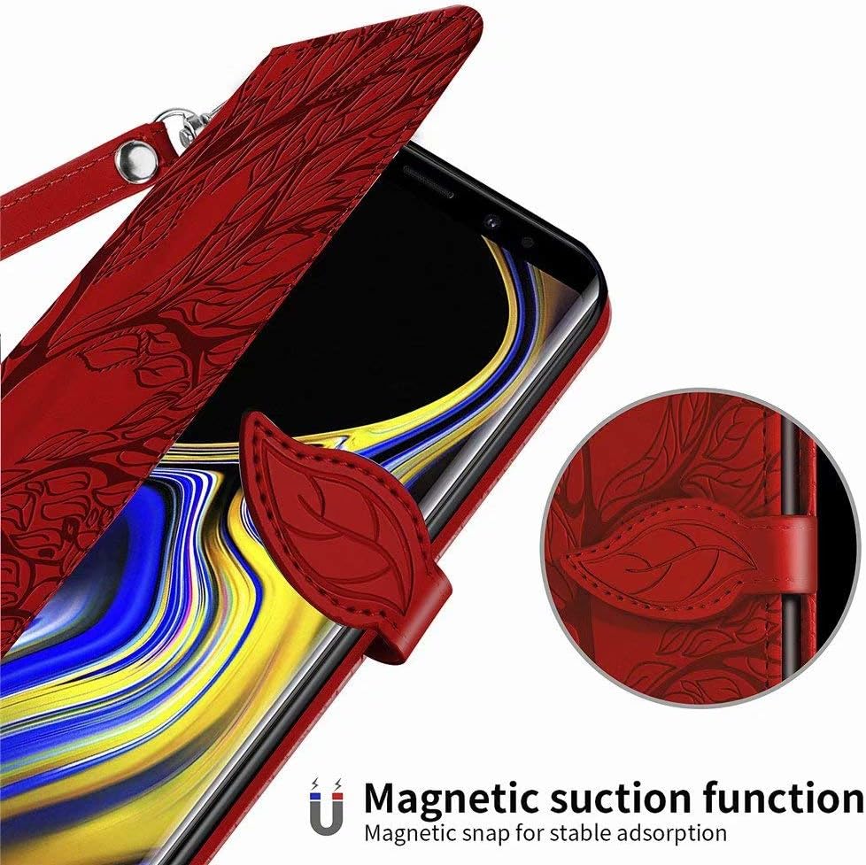 MEUPZZK Funda tipo cartera para Samsung Galaxy Note 9, piel sintética de alta calidad con diseño de árbol en relieve, función atril, ranuras para