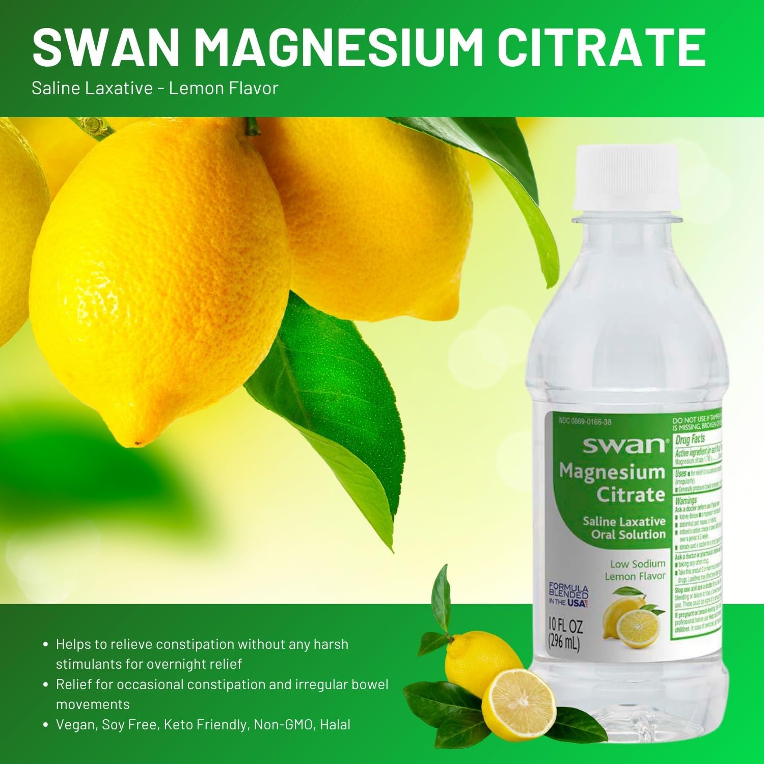 Cisne – Laxante salino de citrato de magnesio, limón (paquete de 3) con tarjeta Randa’s Recipes