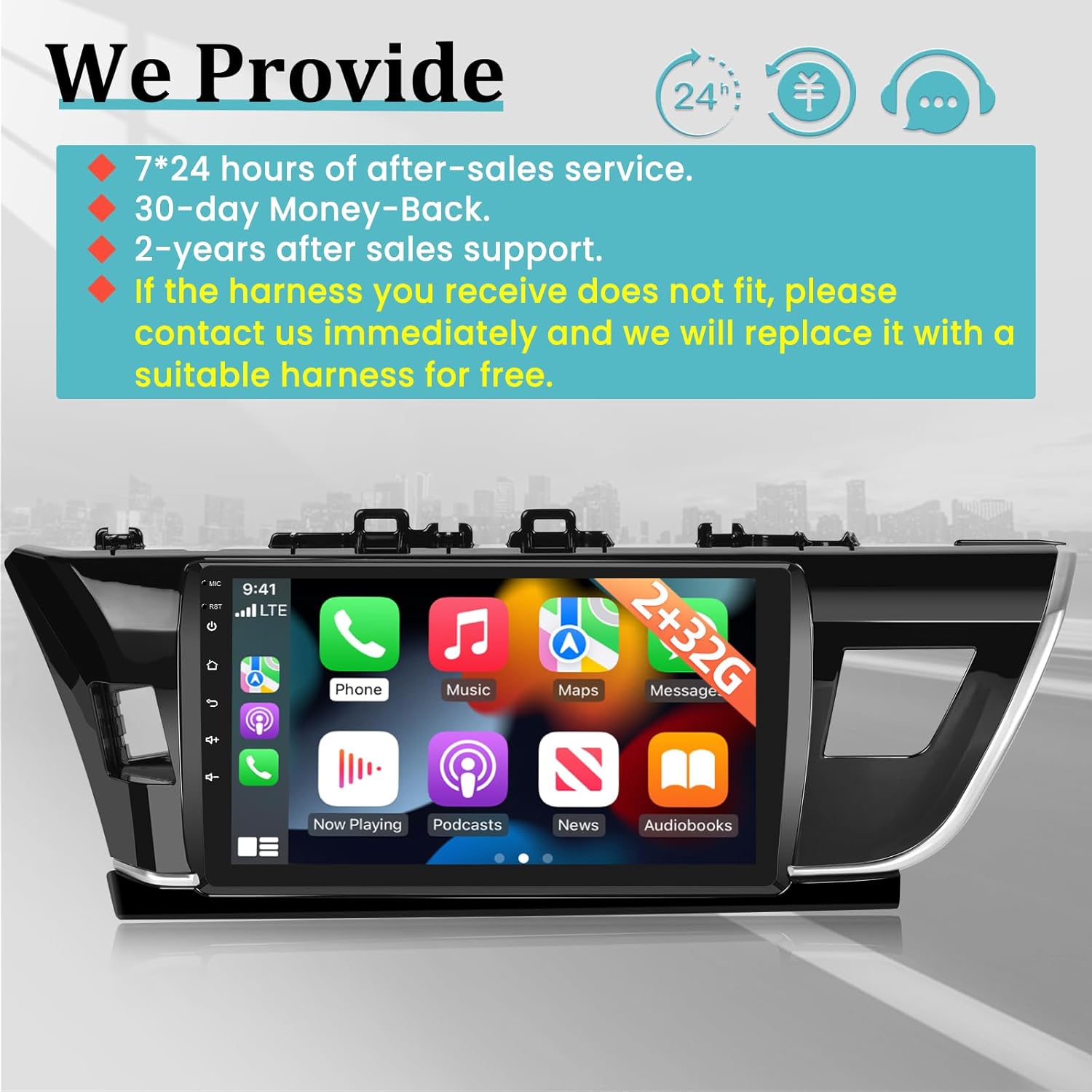 Radio de coche para Toyota Corolla 2013 2014 2015 2016 con Apple Carplay inalámbrico y Android Auto, Android 10.1 pulgadas unidad principal con WiFi