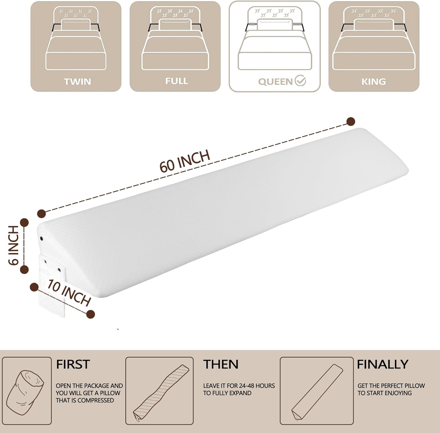 Almohada de cuña de cama, almohada de cabecero, cuña de colchón, cierra el espacio (0-8 pulgadas) entre tu colchón y cabecero, relleno de espacio de