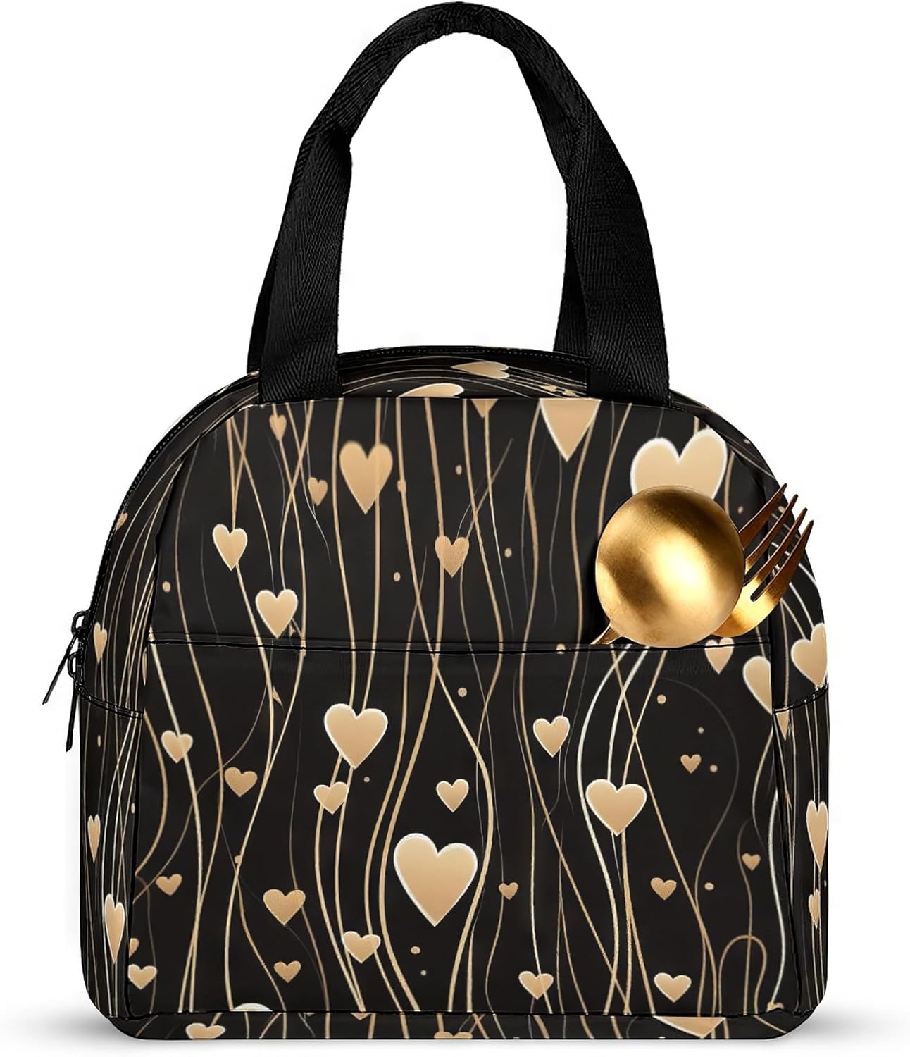 LUCYSMARSHOP – Lonchera negra pequeña para niñas de 8 a 10 a 12 años  Lonchera con corazón dorado para adolescentes y niñas, lonchera reutilizable