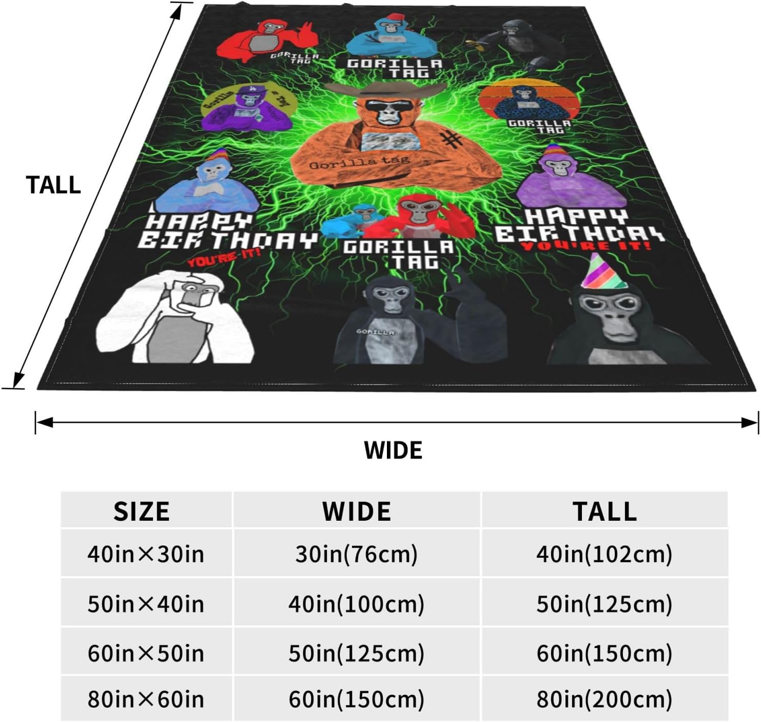 Gorilla Manta cálida y suave de gorila para cama, sofá, decoración de fiesta, juego, regalo de 80 x 60 pulgadas