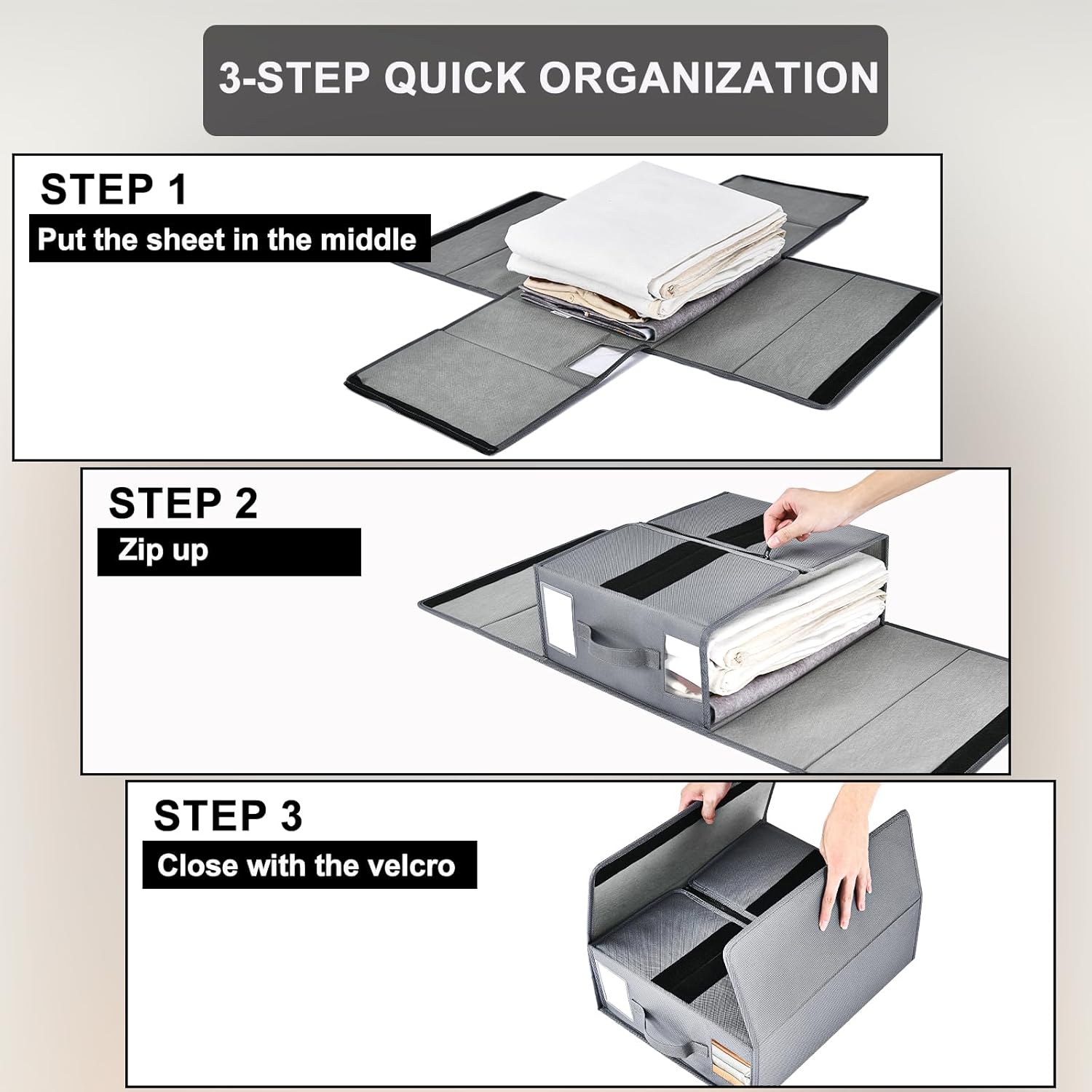 GoMaihe Organizadores y almacenamiento de sábanas de cama 4 unidades, tamaño XXL, plegable, organizador para organización de mantas de ropa de cama,