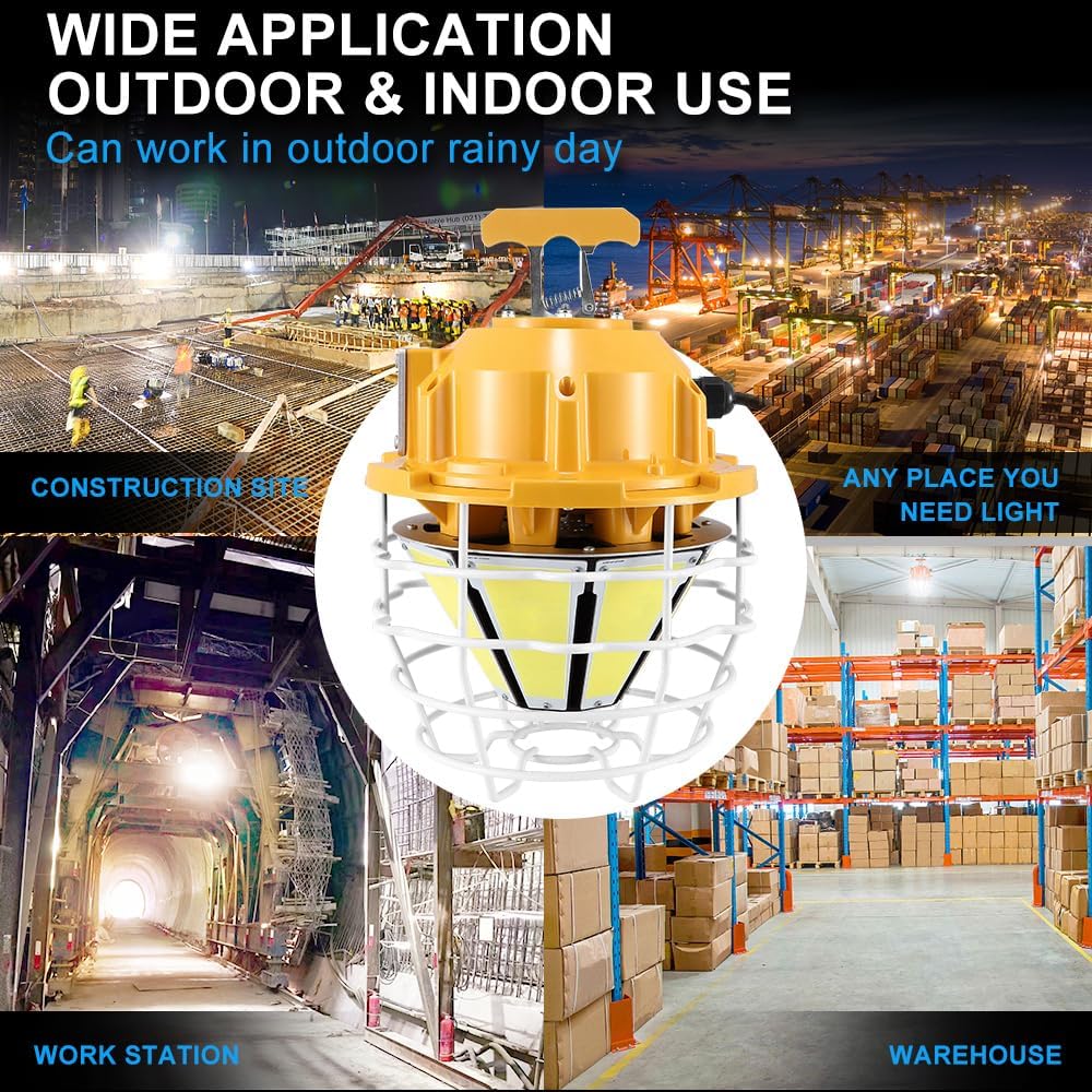 Luz de trabajo temporal 250W 37500LM 5000K Luz de construcción Luz de día blanca, impermeable IP68 colgante para sitio de trabajo Almacén al aire