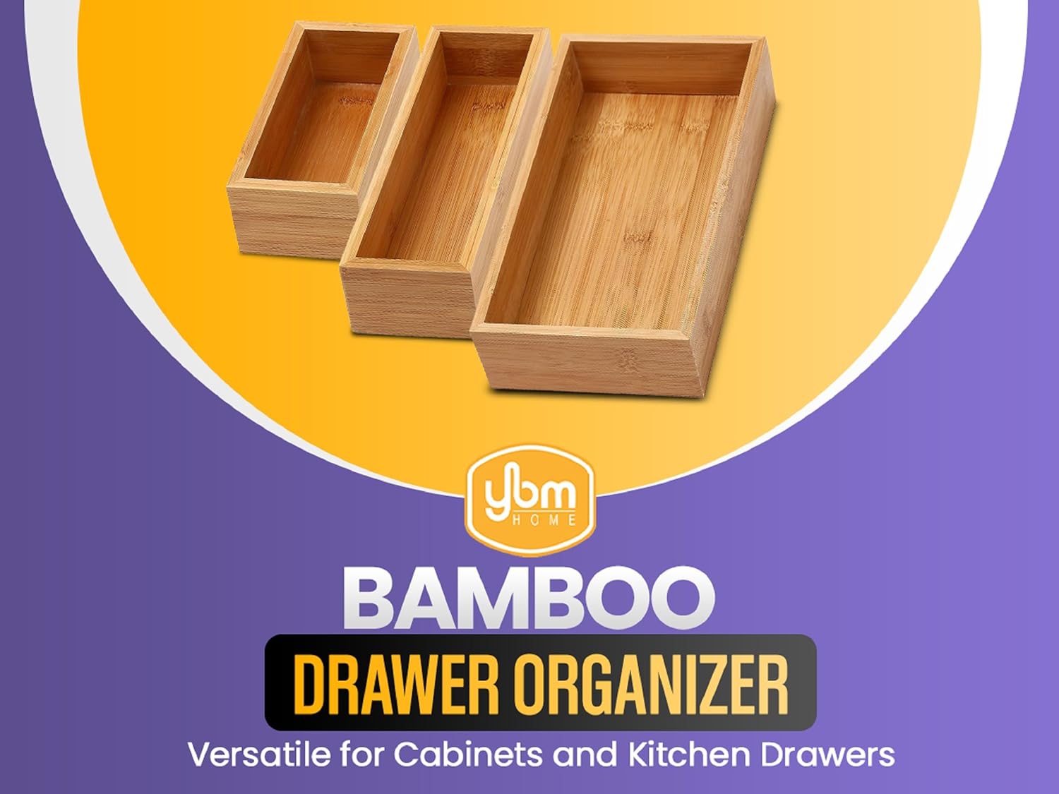 YBM Home Caja organizadora de cajones de bambú para cajón de cocina, cajón de basura, oficina, dormitorio, habitación de los niños, manualidades,