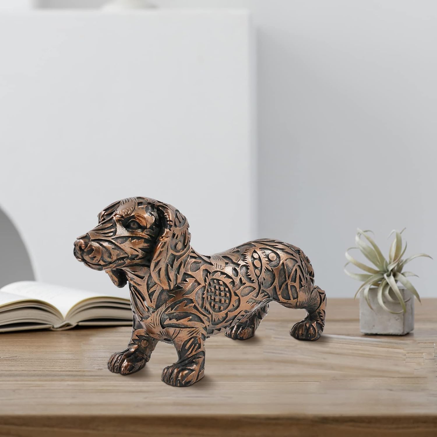 SIMON’S SHOP Figuras de perro salchicha de 8 pulgadas, estatua de perro de bronce, escultura de cachorro, decoración de perro Wiener, regalos para