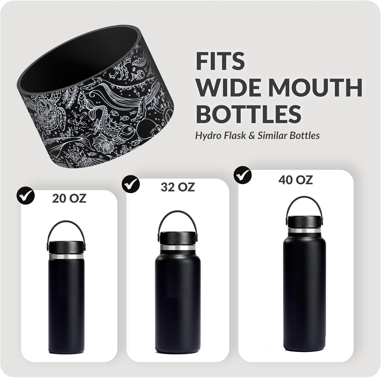 REUZBL Funda protectora de silicona para botella Owala FreeSip de 40 onzas, Hydro Flask de 32 a 40 onzas, Iron Flask, Takeya, Thermoflask, y