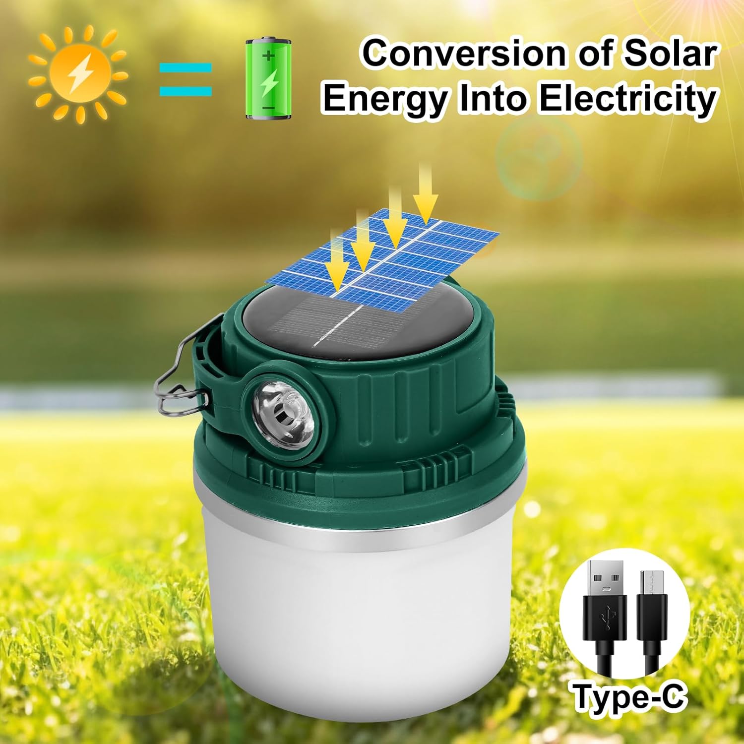 Faroles de campamento de energía solar recargable por USB, mini linterna de luz portátil para emergencias, 5500 mAh batería recargable de gran