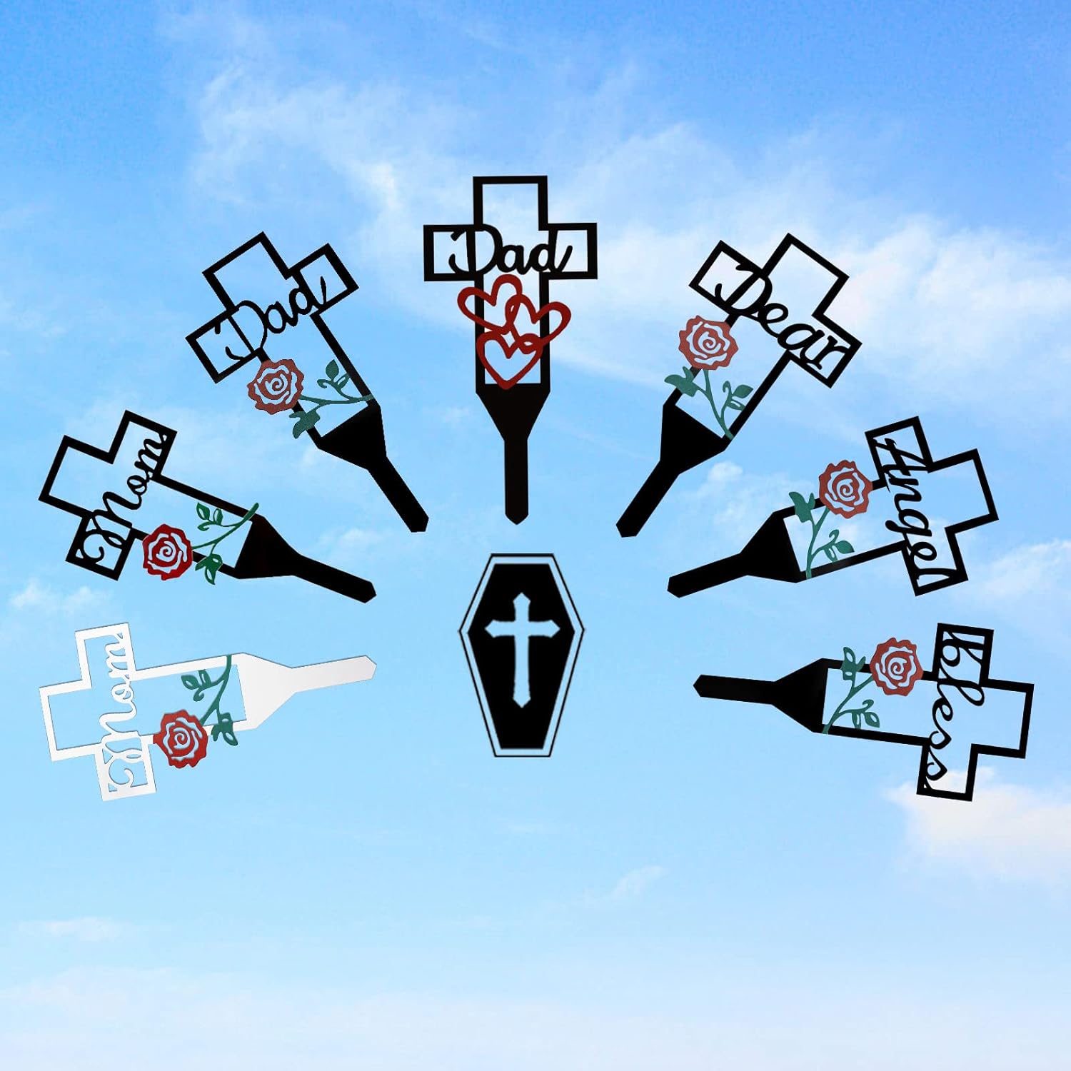 Estaca de metal con cruz de jardín, decoración de cementerio, estaca conmemorativa de cementerio para papá, marcadores de tumbas de metal con estaca