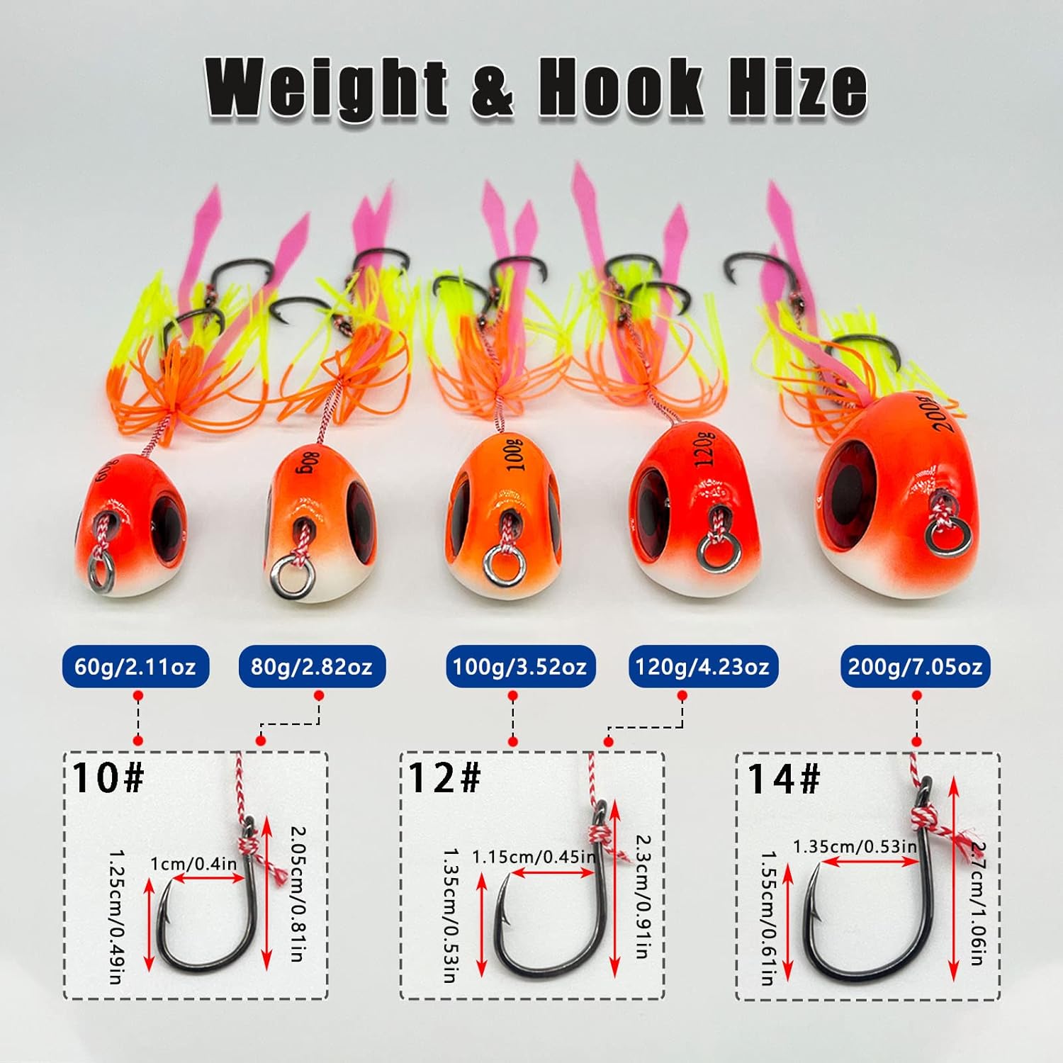 3 piezas de plantillas de pesca de mar, 2.12 oz-7.05 oz tai kabura jig señuelos de pesca luminosos cebos artificiales pargo Kabura jigs con ganchos