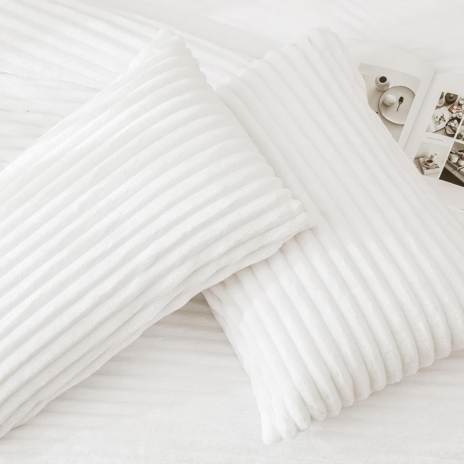 Andency Juego de edredón mullido tamaño King, edredón blanco súper suave tamaño King, juego de ropa de cama de forro polar cálido para invierno,