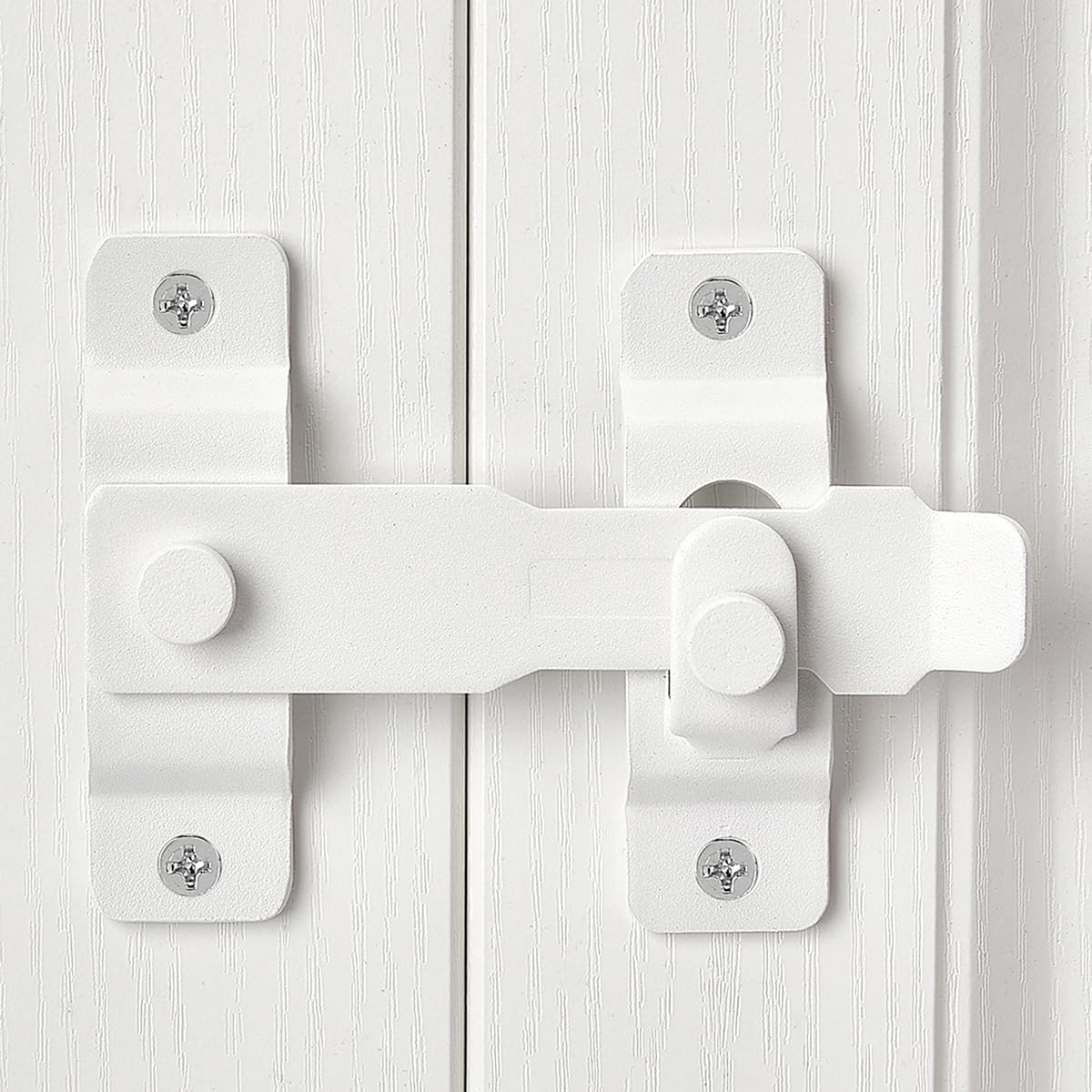INIRET Paquete de 2 pestillos para puerta de granero, 4.33 x 3.23 pulgadas, acero inoxidable blanco mate, cerraduras de puerta abatible, cerradura