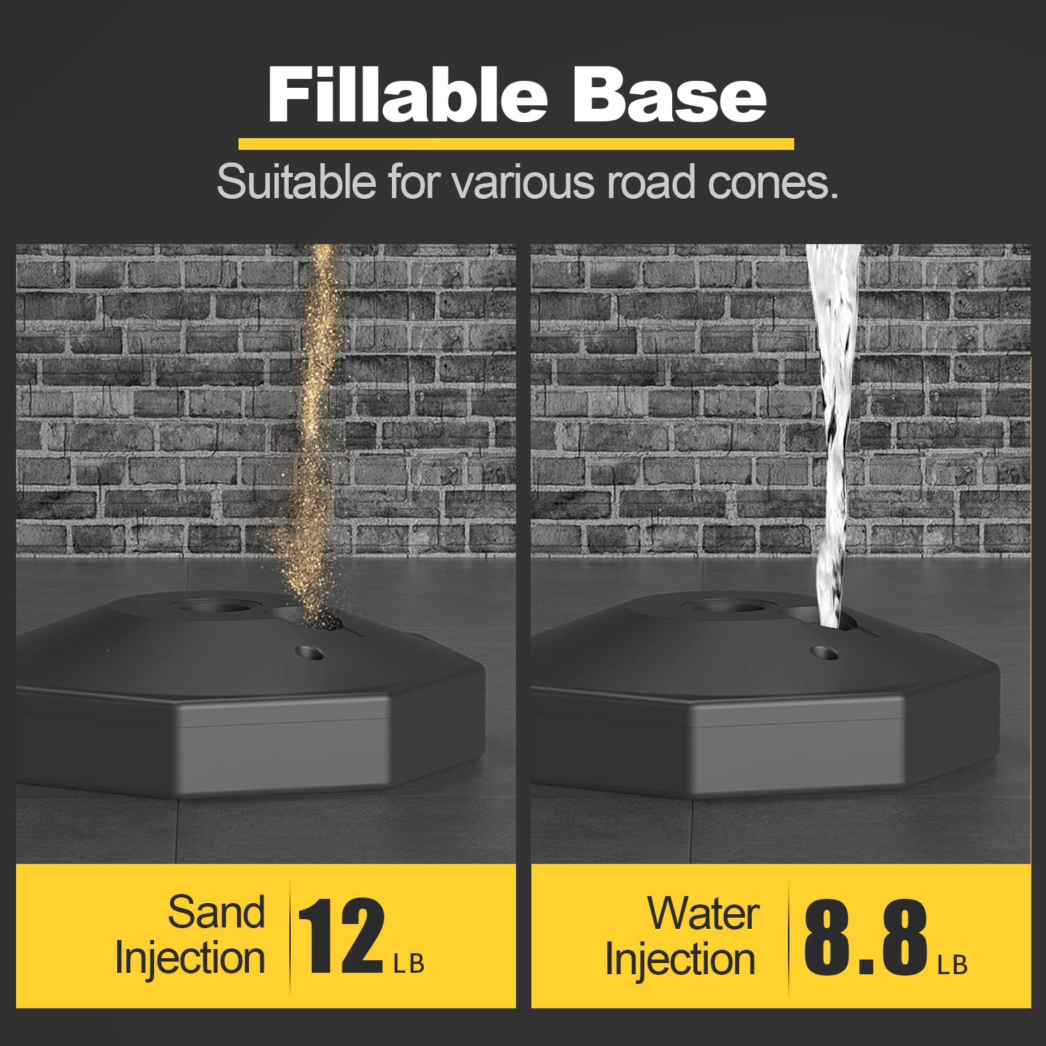 Paquete de 4 conos de delineador de tráfico con base rellenable, barrera de seguridad de tráfico expandible con cadena de plástico de 8 pies, conos