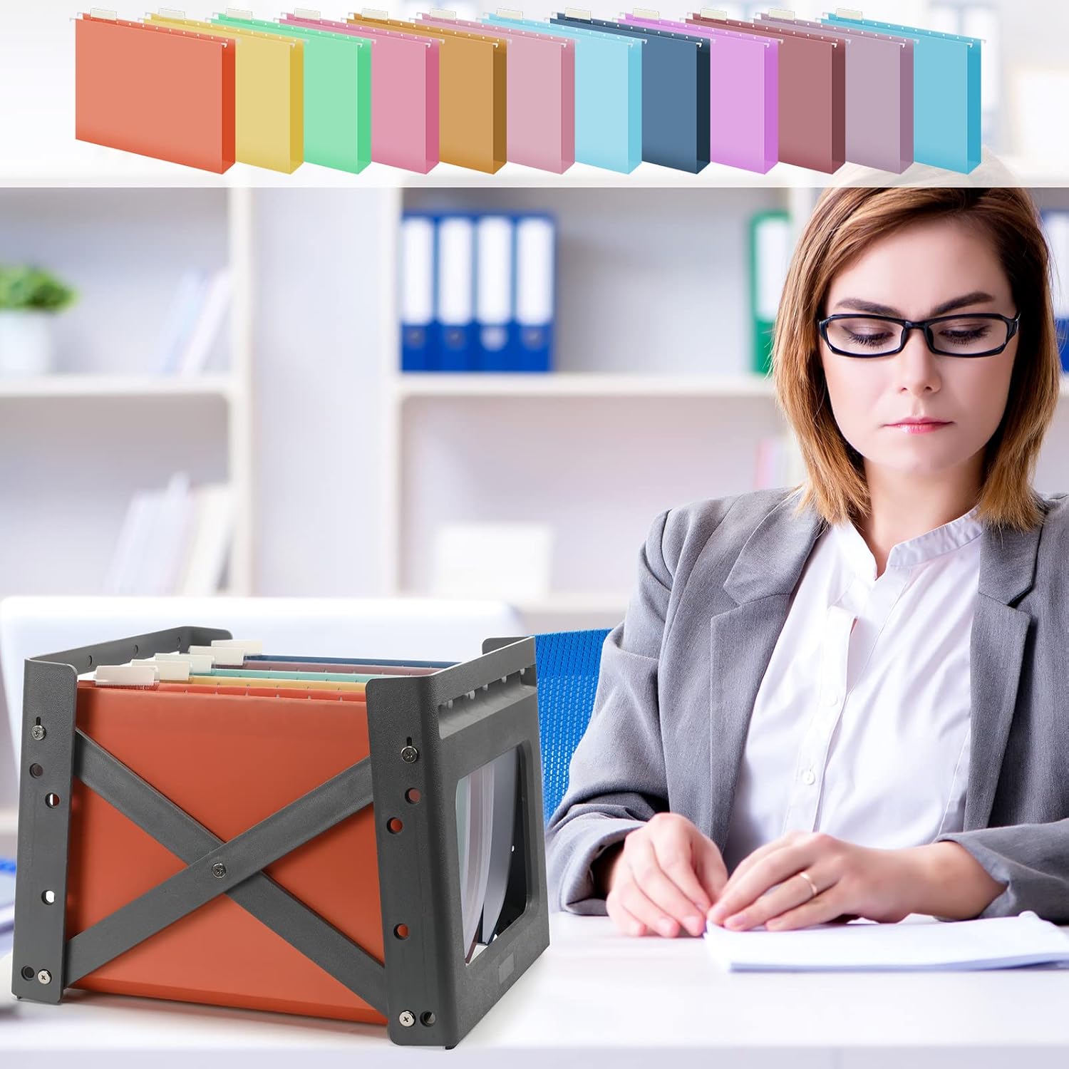 Yaomiao Paquete de 48 carpetas colgantes de tamaño carta, carpetas de archivos expansibles con carpetas de archivos colgantes de expansión de 1