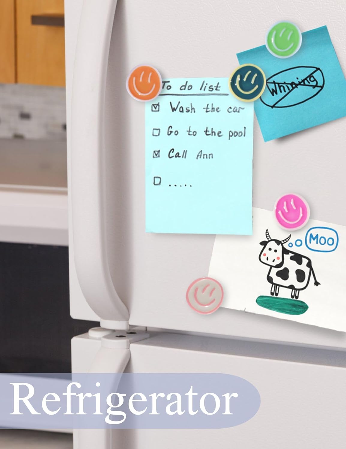 Mymazn 12 imanes de nevera, bonitos imanes para refrigerador, imanes coloridos para pizarra blanca, carita sonriente de resina, imanes decorativos