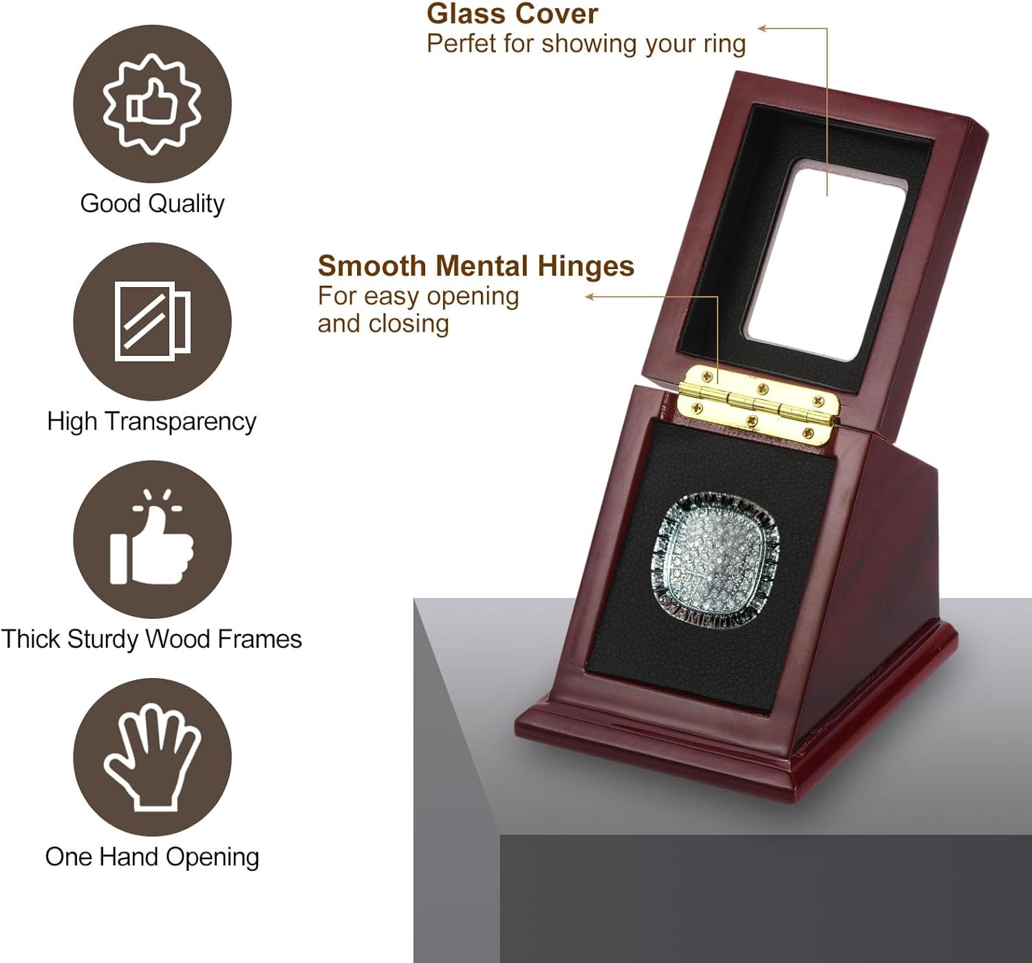 PATIKIL Estuche de exhibición de anillo de campeonato, caja de almacenamiento de cristal para coleccionar anillo de béisbol, anillo de softbol,