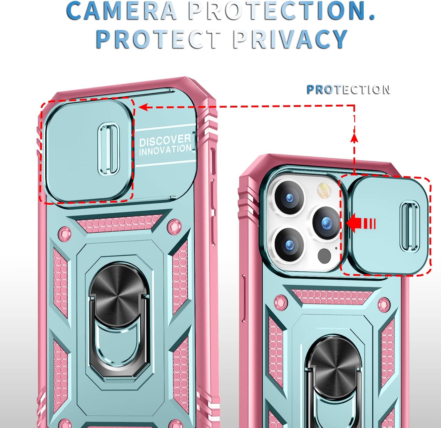 PASNEW Funda para iPhone 14 Pro Max, protección militar, soporte de 360 y cubierta deslizante para lente de cámara, carcasa rígida multicapa
