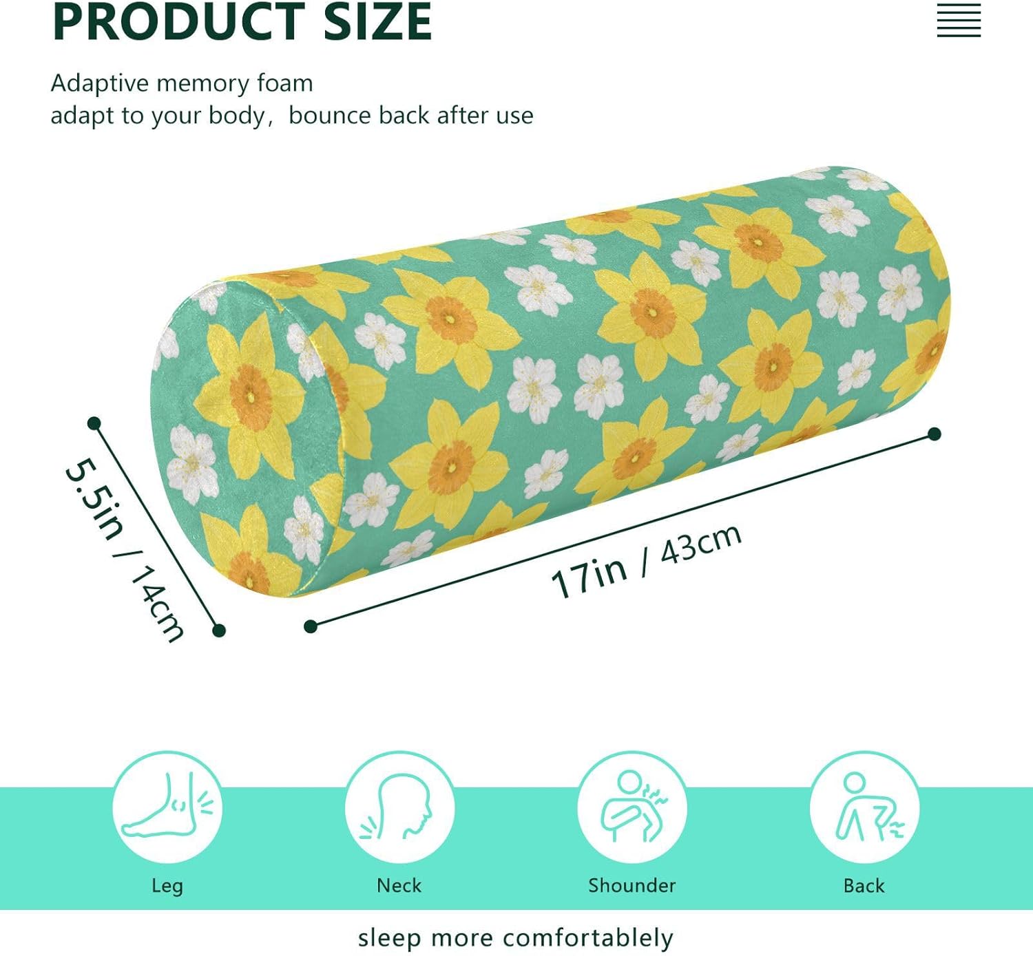 FRODOTGV Daffodil Flower Bolster Pillow Yoga Neck Roll Pillows for Sleeping 17 Round Pillow Insert Cylinder Throw Pillows Cylinder Pillow Covers with