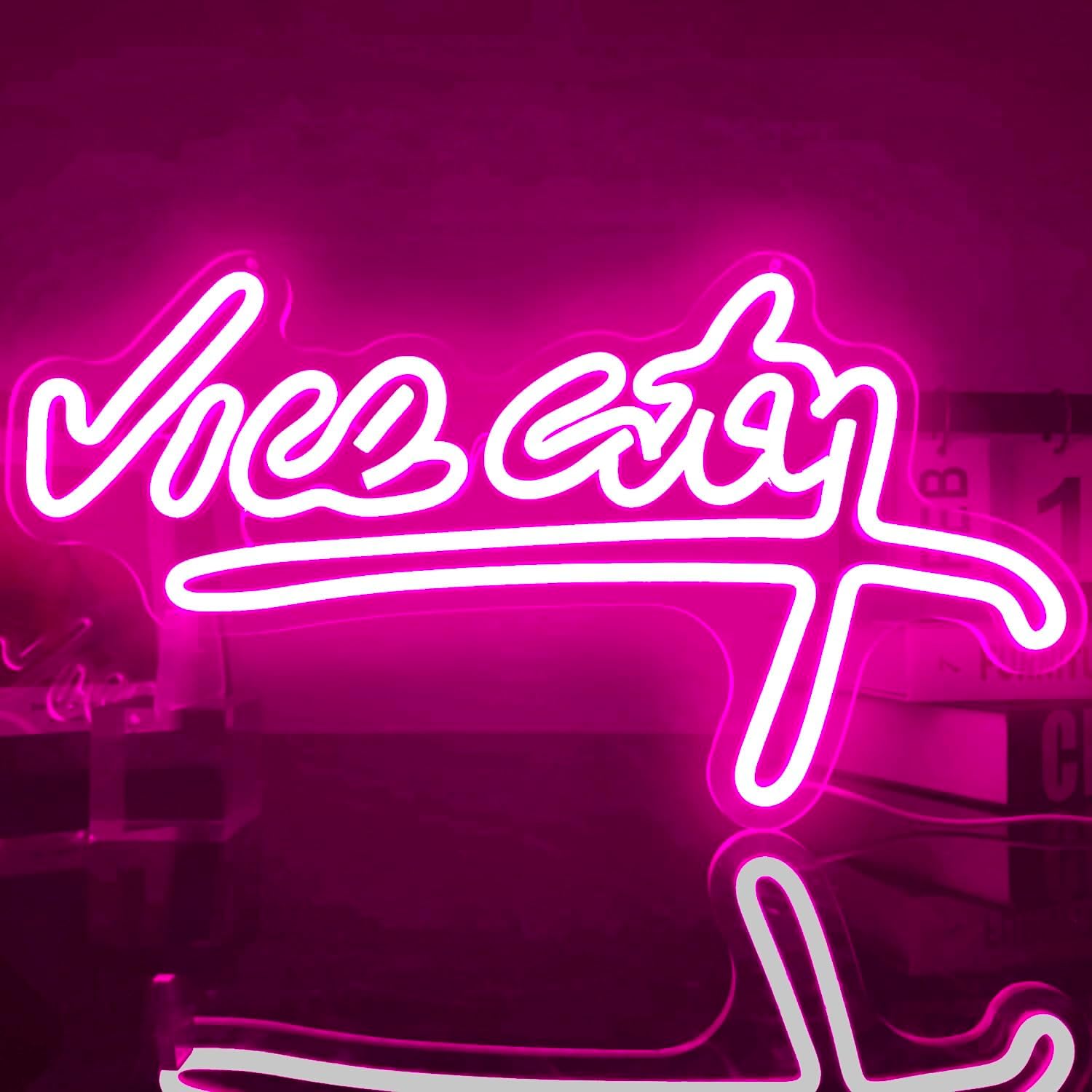 Letrero de neón de Vice City para pared, letreros de luz rosa para sala de juegos, dormitorio, bar, fiesta, decoración de pared, letras de neón para