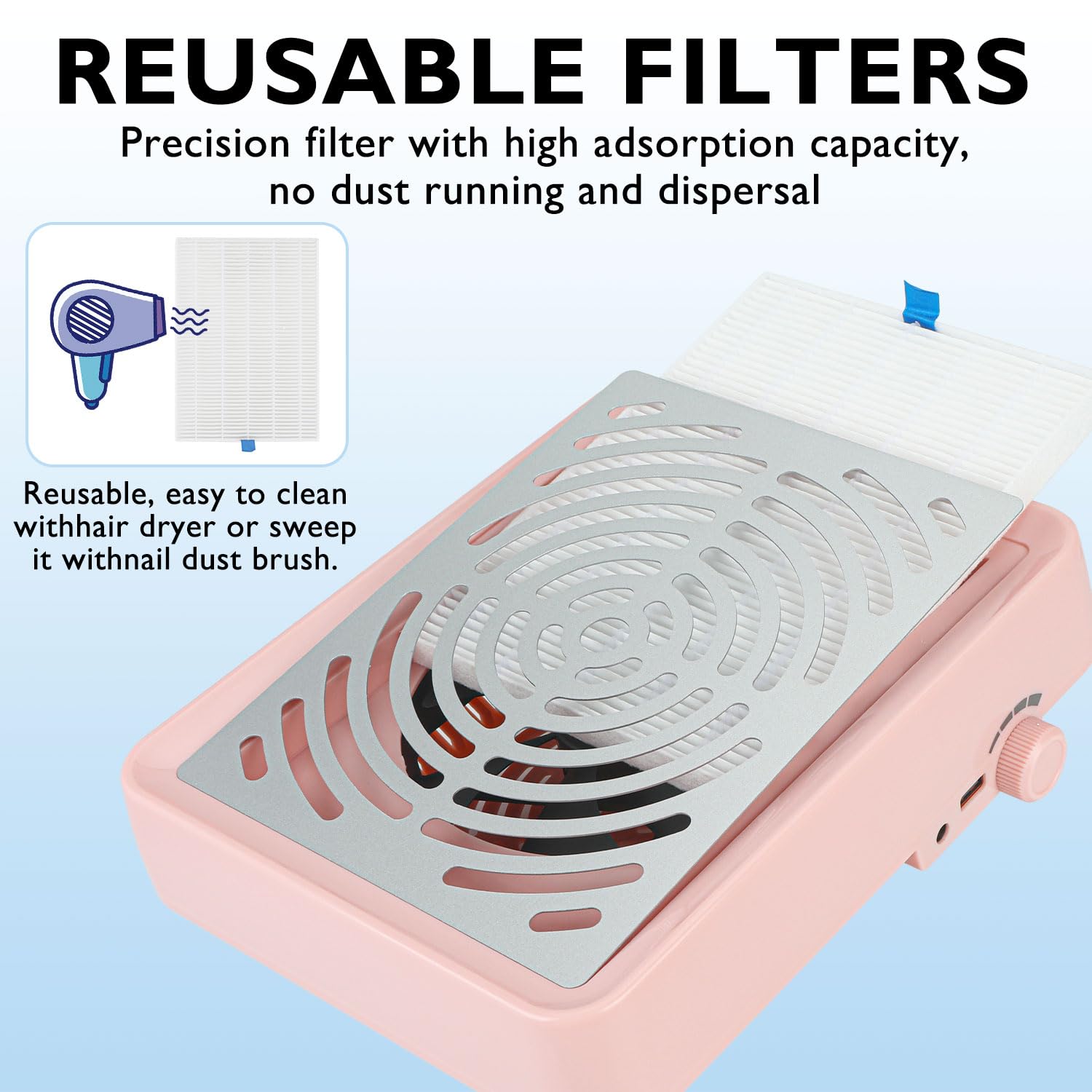 Colector de polvo de uñas, colector de polvo ajustable de 40 W para uñas, colector de polvo profesional para colector de polvo al vacío de uñas,