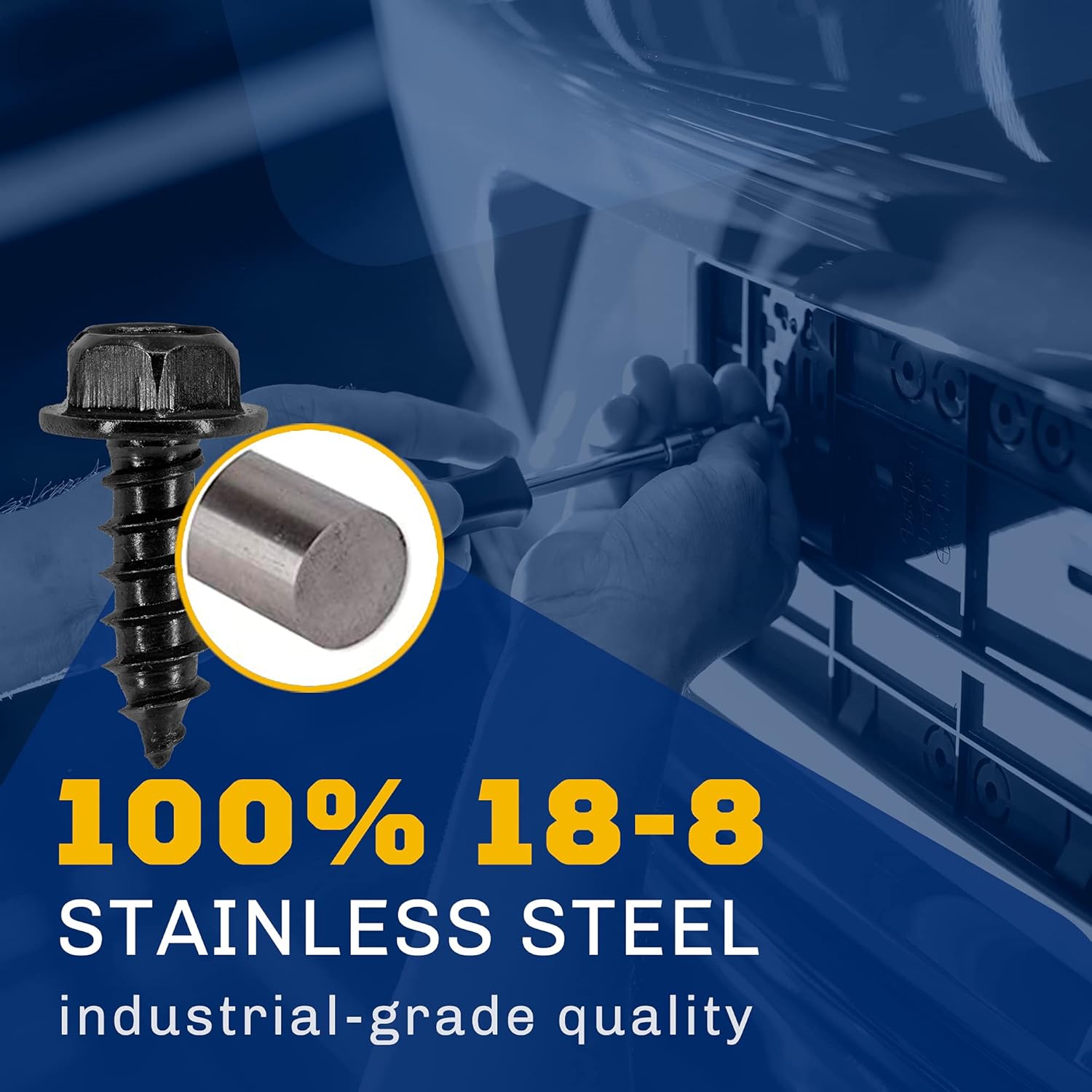 Tornillos negros para matrícula, acero inoxidable 18-8, acabado de óxido negro aplicado en los Estados Unidos por Makers Bolt (paquete de 4)