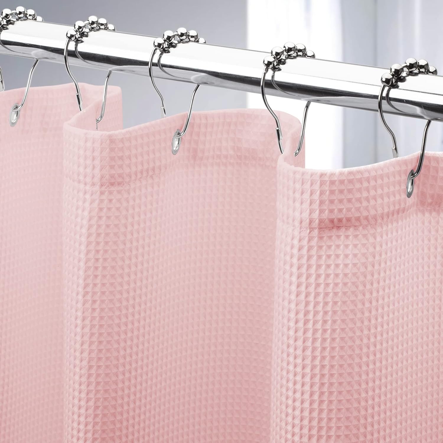 AmazerBath Cortina de ducha de punto gofre, cortina de ducha de tela rosa rubor con tejido de gofre, cortinas de ducha de baño de calidad de hotel,
