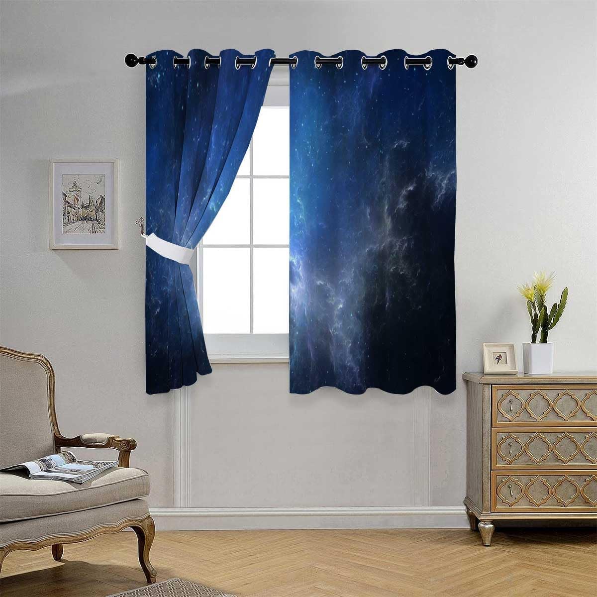Wide Curtains Universe Planet Closet Curtain Cortinas para Ventanas De Cuarto 63Inch Width by 80Inch Length,2 Panels