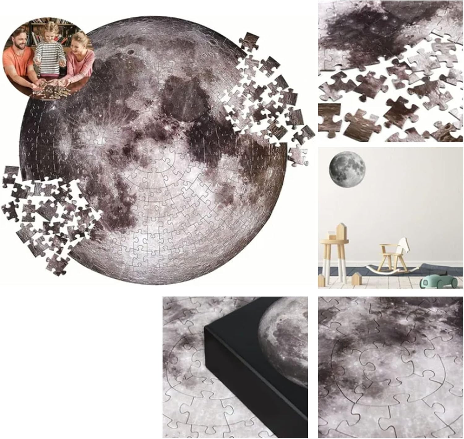 TOPINCN Rompecabezas de 1000 piezas para adultos, diseño de luna espacial, rompecabezas redondo para mejorar la coordinación, rompecabezas de