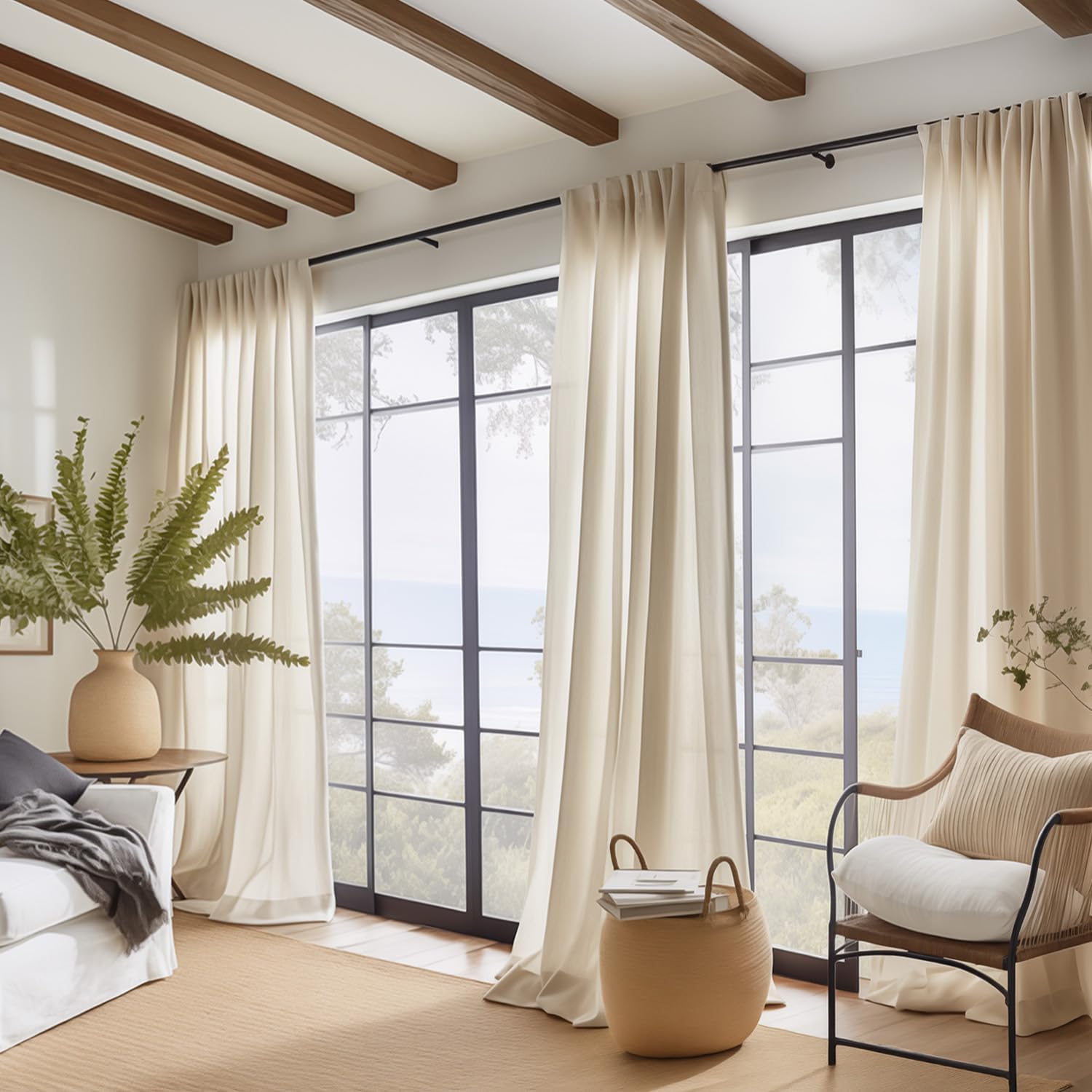 jinchan Cortinas de lino suave, cortinas beige de 96 pulgadas de largo, cortinas de granja filtrantes de luz crema para sala de estar, dormitorio,